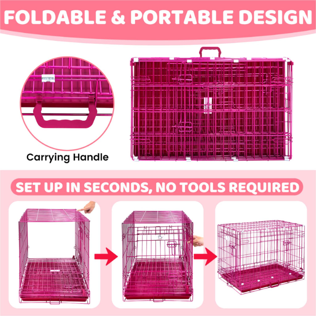 HOMEY PET 24" Gold Color Folding Design Dog Crate Puppy Ertra Small Breed Dog Kennels with Removable Floor Grid and Pull Out Tray, Dog Cage Copper Gold Finish