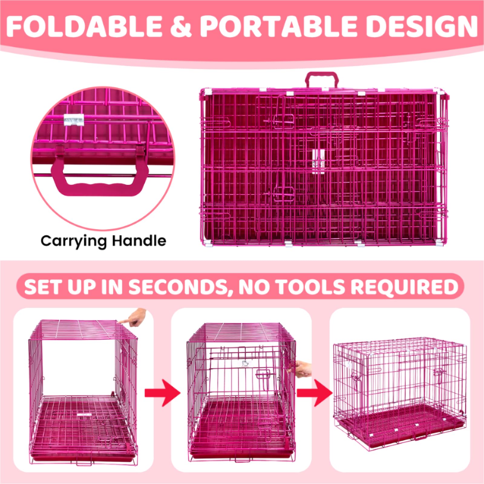 HOMEY PET 24" Gold Color Folding Design Dog Crate Puppy Ertra Small Breed Dog Kennels with Removable Floor Grid and Pull Out Tray, Dog Cage Copper Gold Finish