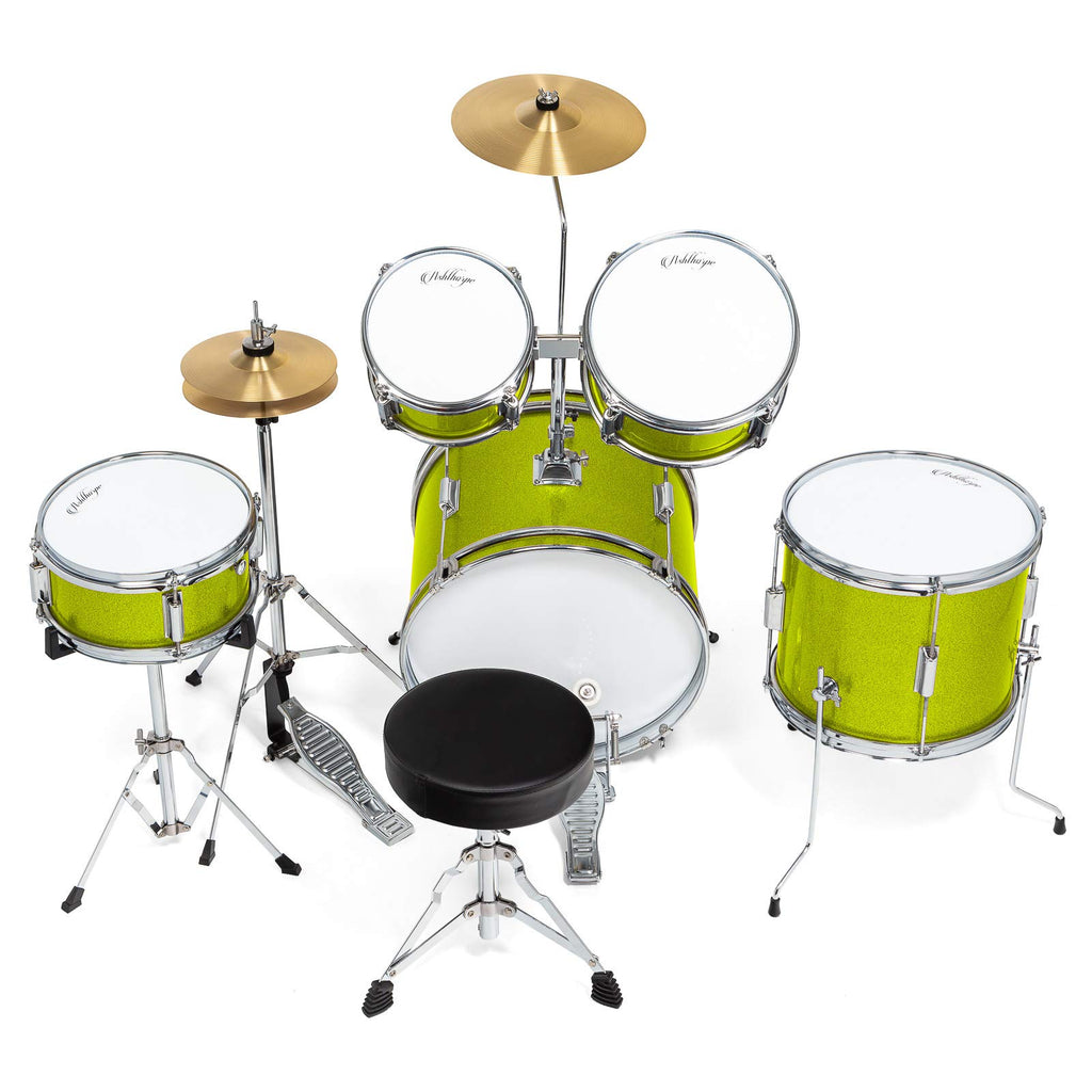 Ashthorpe 5-Piece Complete Kids Drum Set with Genuine Brass Cymbals - Junior Beginner Kit with 16" Bass, Throne, Hi-Hats, Pedals & Drumsticks - Black