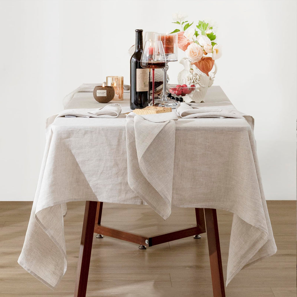 Talasily Linen Tablecloth 100% Pure Linen Table Cloth 60x84 Inches Rectangle Tablecloths Washable Cloths for Kitchen, Dining, Buffet Parties, Holidays, Picnic, Weddings and Restaurants-Caramel