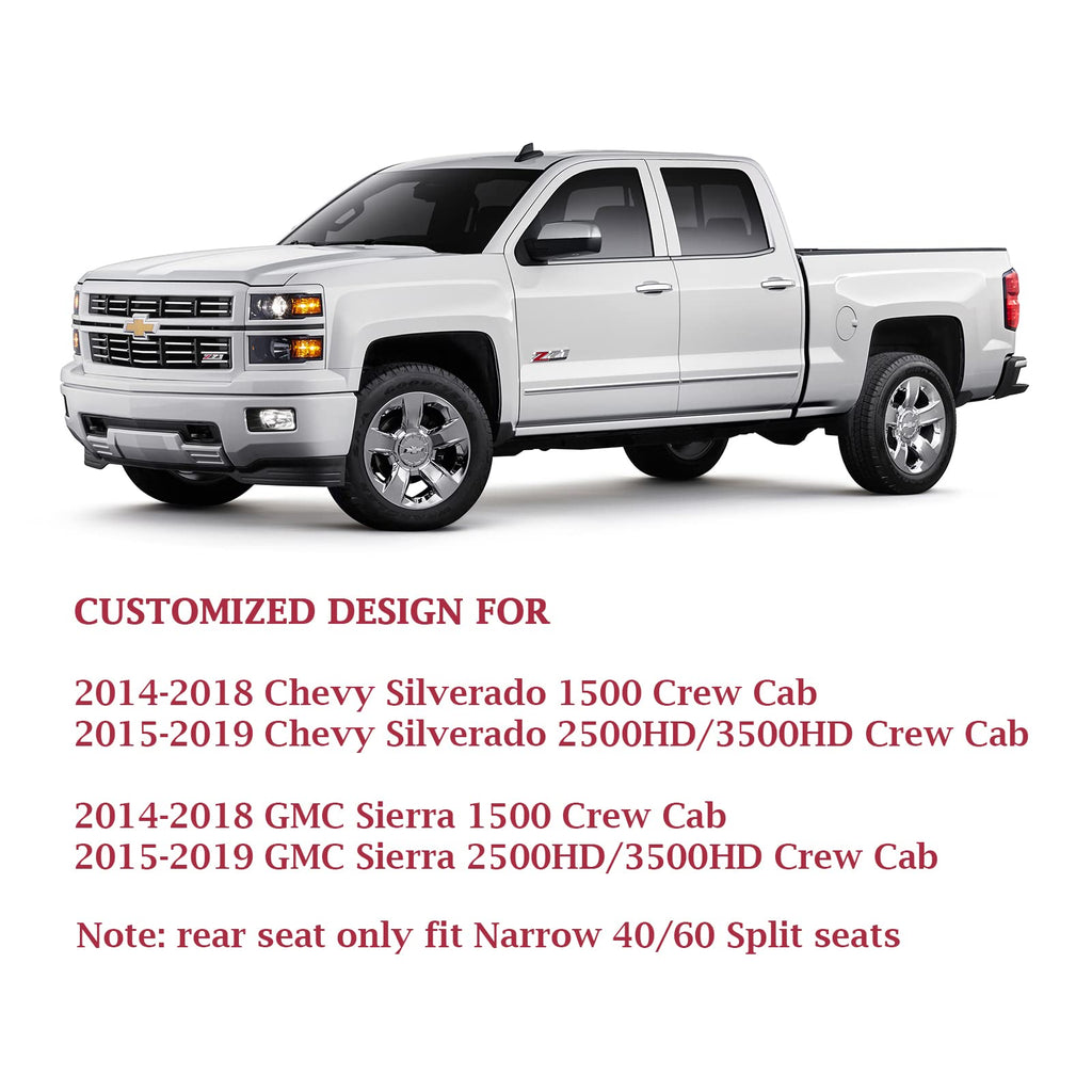 Coverado Chevy Silverado Seat Covers, Faux Leather Seat Covers Fit for Chevy Silverado GMC Sierra 2007-2025 1500, 2015-2025 2500HD 3500HD Crew Double Extended Cab (Front, Black)