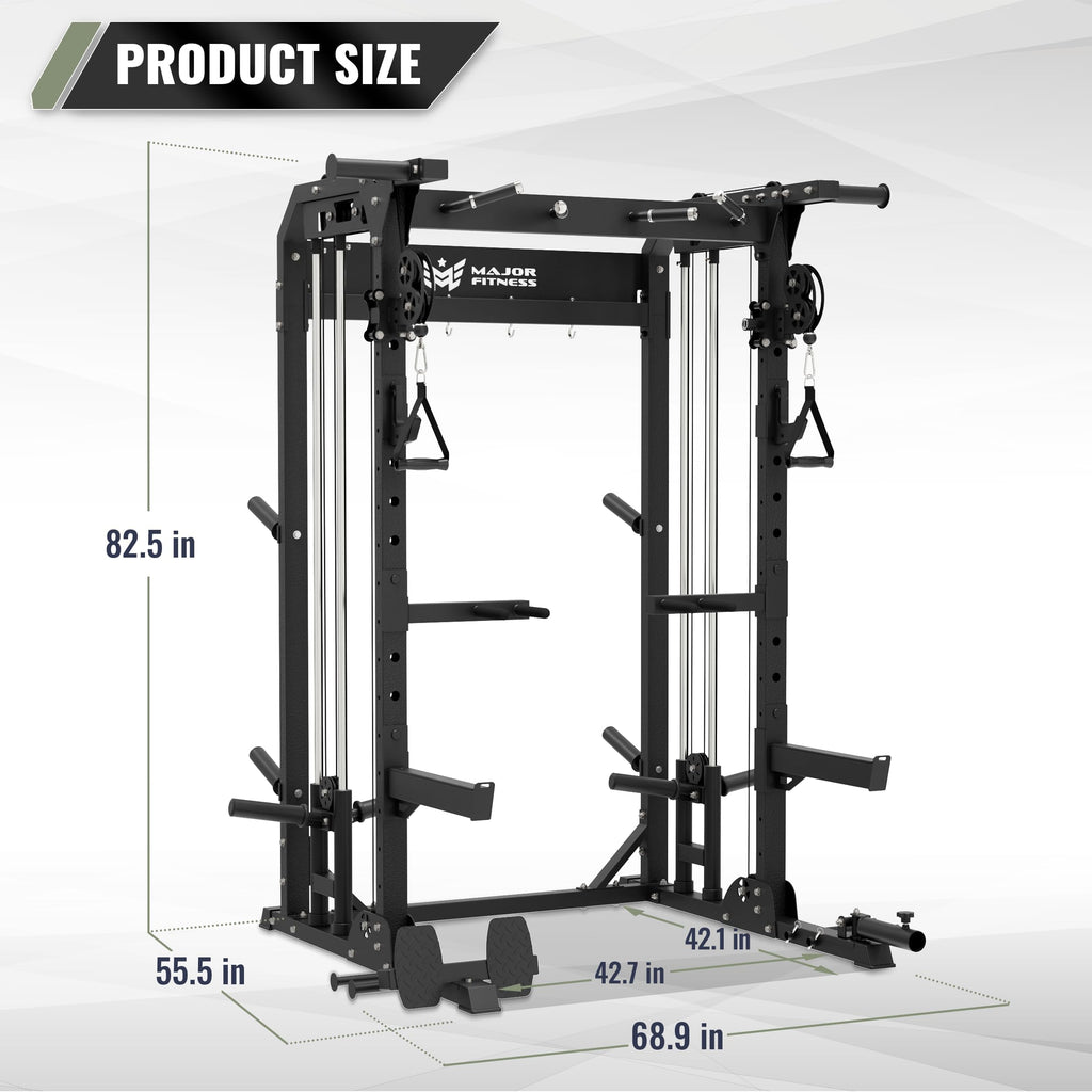 MAJOR FITNESS F22 Power Rack, 1600lbs All-in-One Squat Rack with Dual Pulley System, Heavy-Duty Steel Frame, Attachments & Storage for Home Gym Strength Training