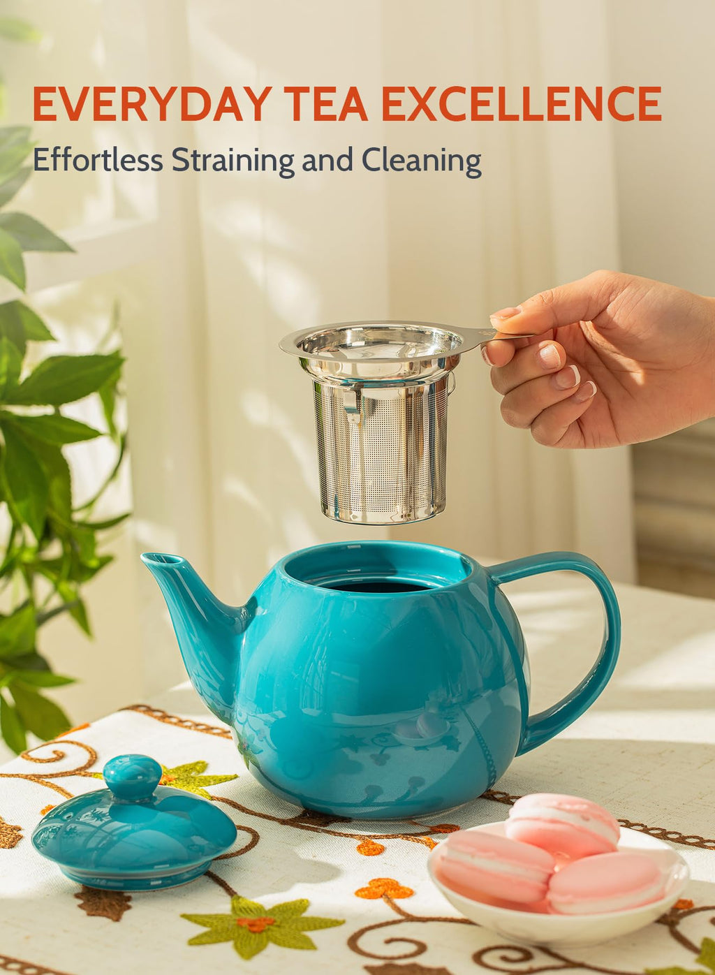 Sweese Porcelain Teapot 27 oz with Infuser for Loose Leaf Tea, Bluish Grey