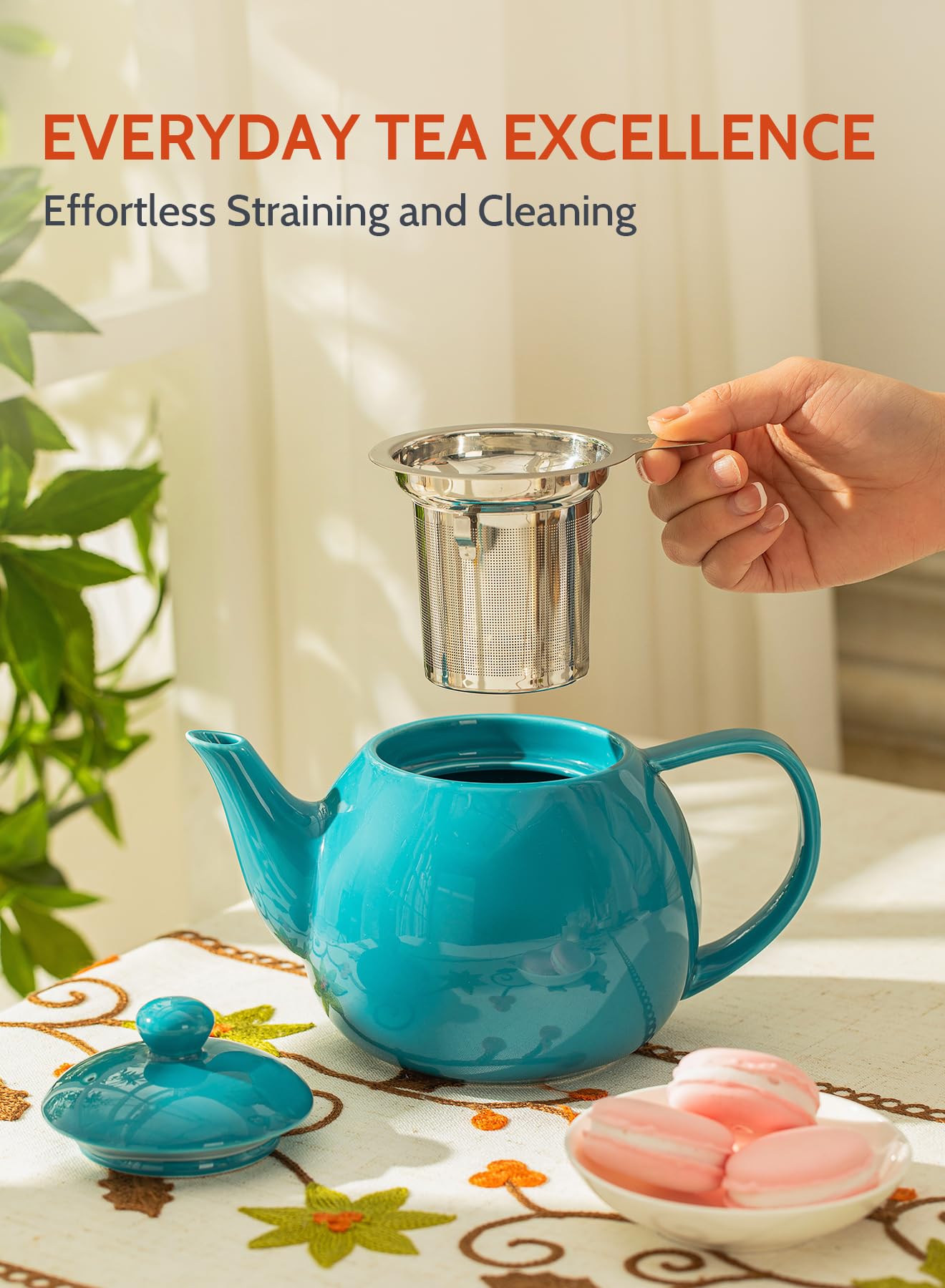 Sweese Porcelain Teapot 27 oz with Infuser for Loose Leaf Tea, Bluish Grey