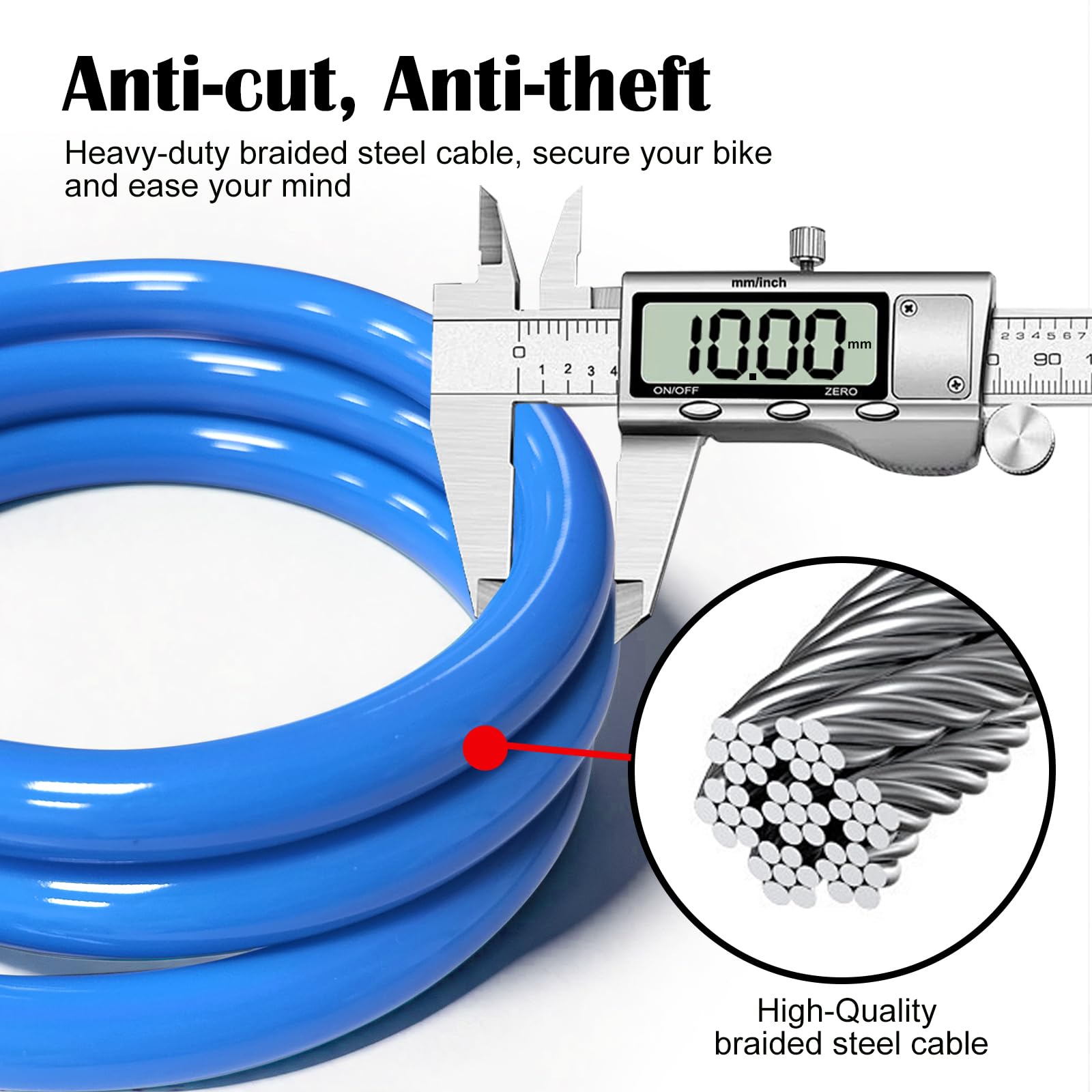 NDakter Bike Lock Cable,High Security 4 Digit Resettable Bike Lock Combination Coiling Bicycle Lock with Mounting Bracket,3/6FT Anti-Theft Cable for Bicycle,Scooter,Ebikes,Door,2/5 Inch Diameter(10mm)