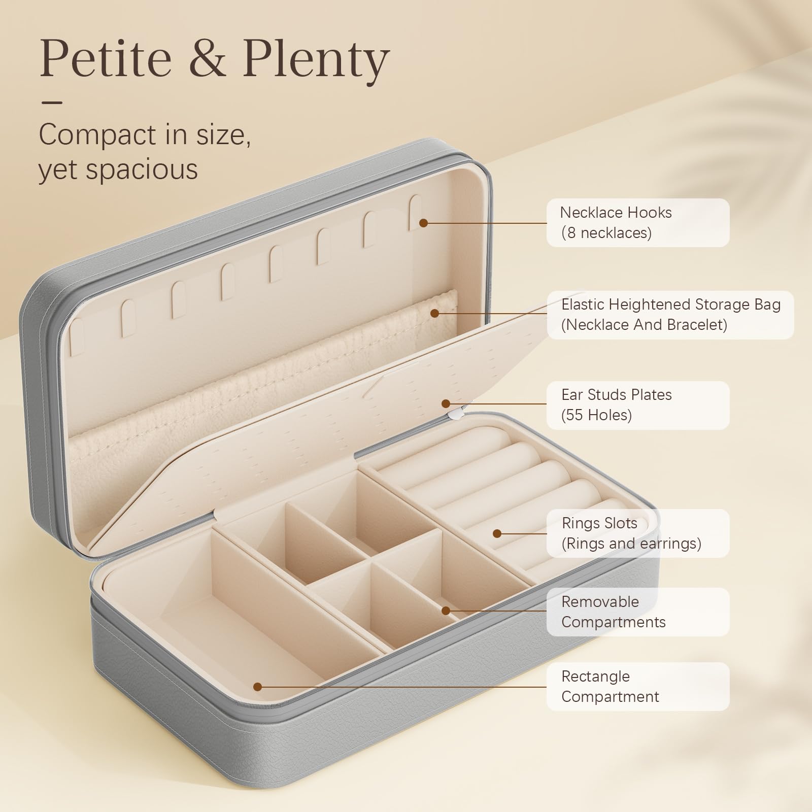 DesignSter Travel Jewelry Box, PU Leather Portable Jewelry Case, Small Jewelry Boxes for Gifts, Travel Jewelry Organizer for Women Rings Earrings Necklaces Bracelets (Avocado Green)