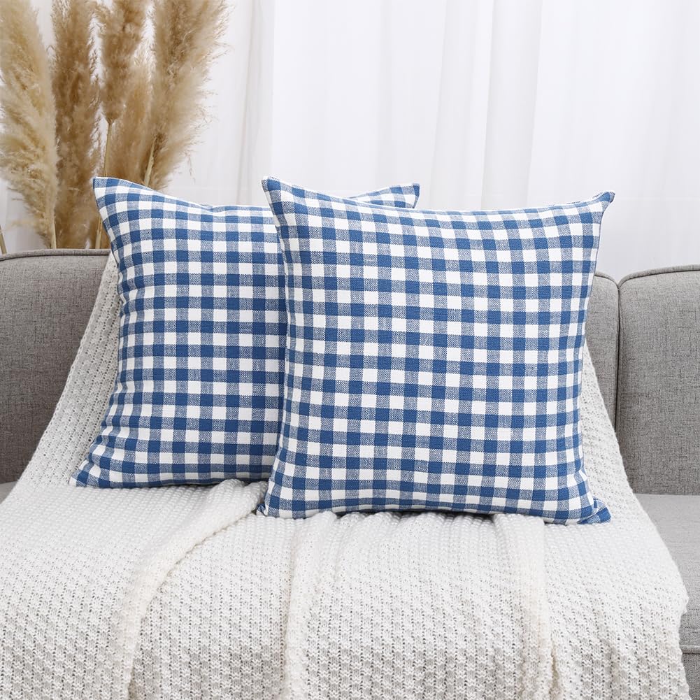 CARRIE HOME Black and White Buffalo Plaid Outdoor Pillow Covers 16x16 Set of 2, 16 x 16 Modern Farmhouse Decor Couch Pillows, Black White Winter Christmas Holiday Plaid Pillows (No Pillow Inserts)