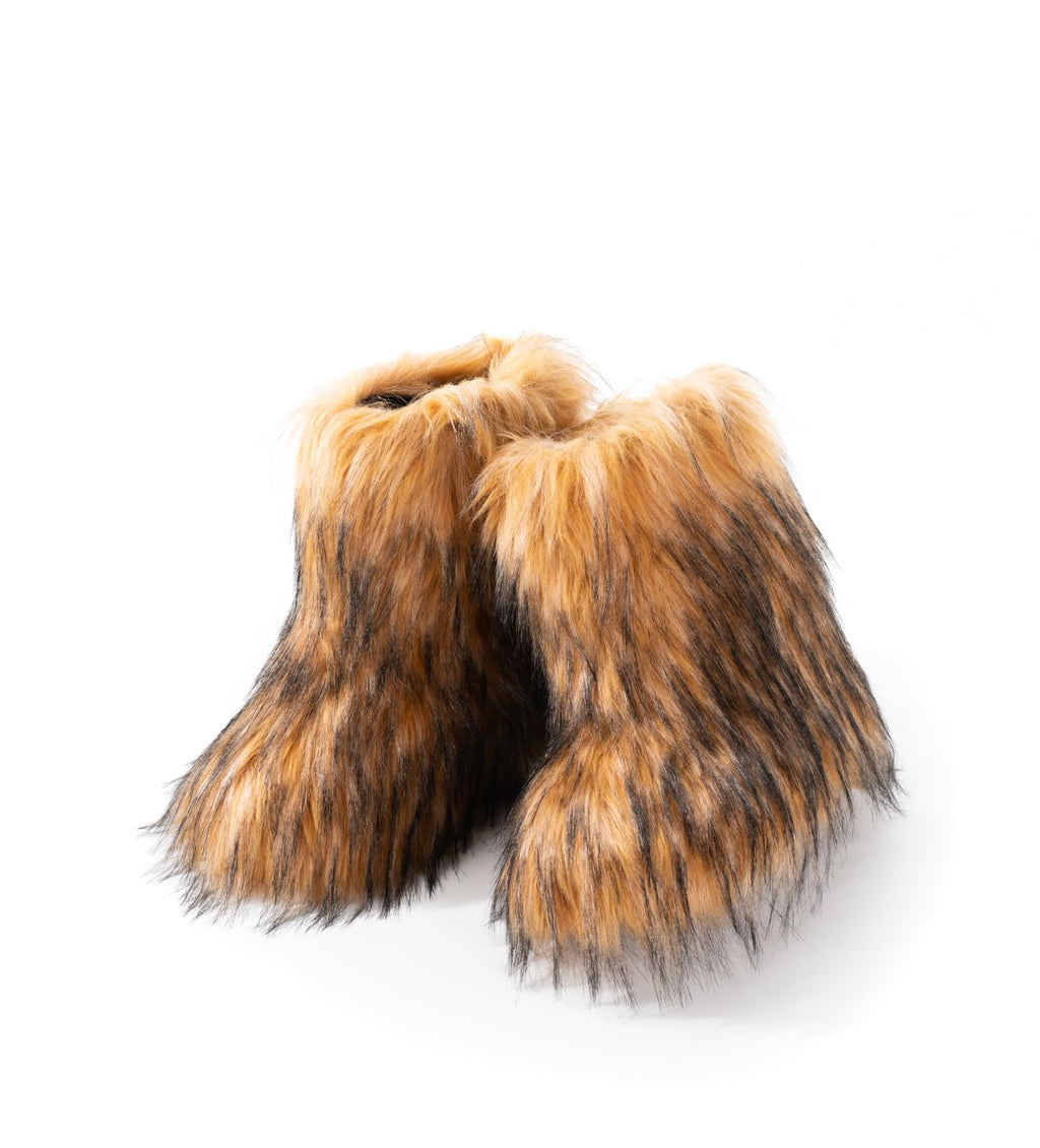 IXU Women's Faux Fur Boot Furry Fluffy Round Toe Suede Snow Winter Women Boots Comfy Plush Warm Short Outdoor Indoor Flat Shoes Mid-Calf Boots