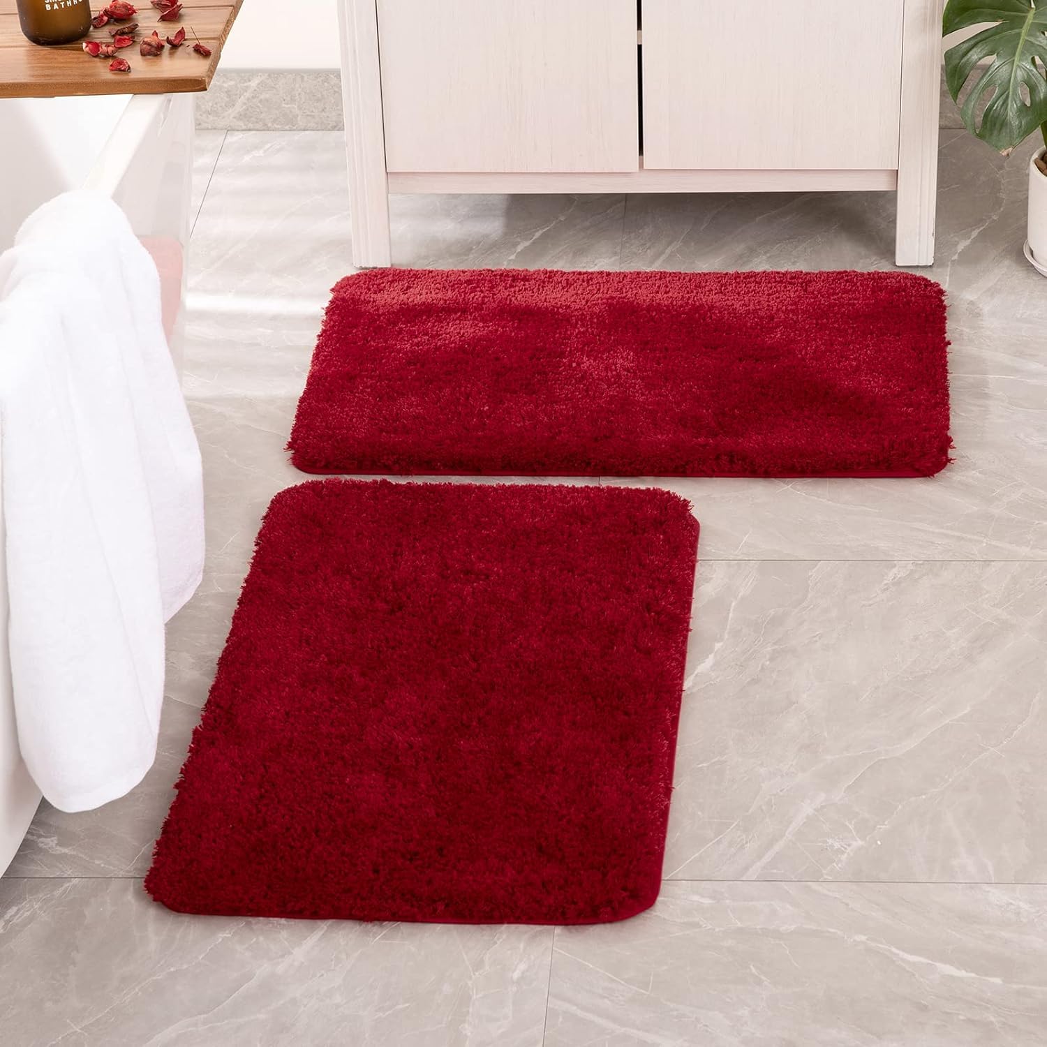 MIULEE Black Bathroom Rugs Set 2 Piece, Small Soft Absorbent Microfiber Bath Mat Set, Non Slip Quick Dry Machine Washable Plush Shaggy Bath Rugs for Bathroom Floor, Tub and Shower, 16x24 inches