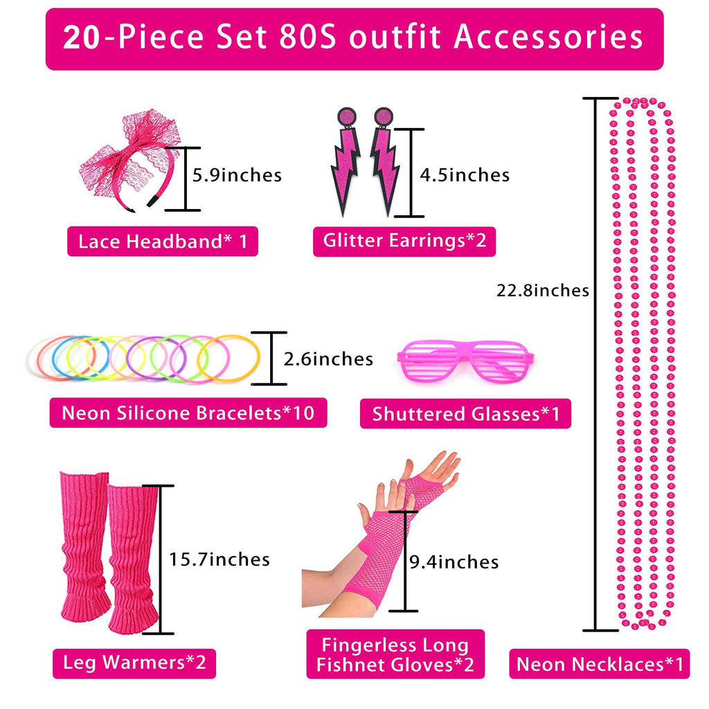 Upgraded 80s Outfit Costume for Women,80s Party Costume Accessory Sets with T-Shirt Tutu Skirt Waist Pack etc