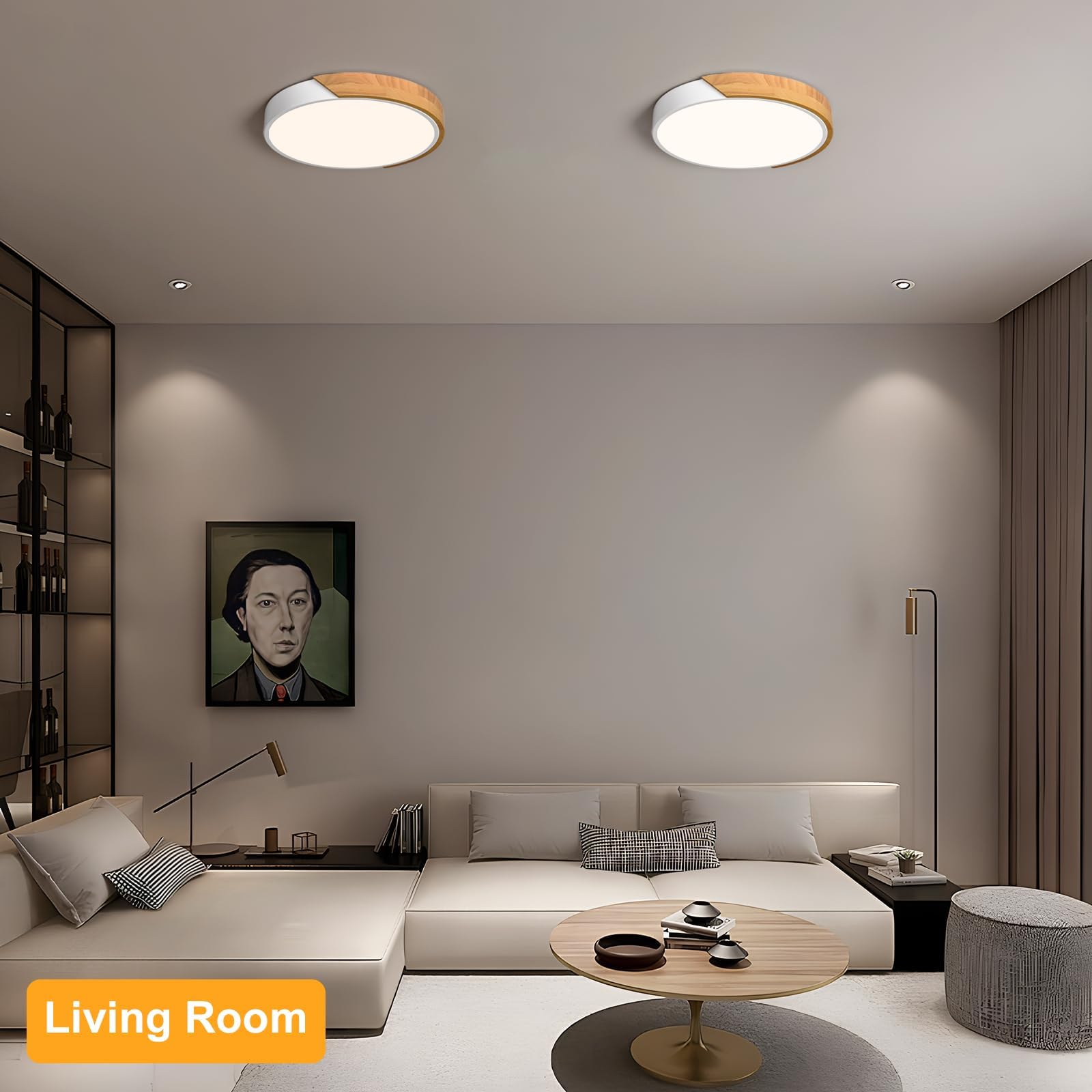 Modern LED Ceiling Light, Minimalist Wood Dimmable Flush Mount Ceiling Light Fixture, Round 5CCT Lighting Lamp with Acrylic Lampshade for Bedroom Hallway Kitchen Laundry, Black 11.8"