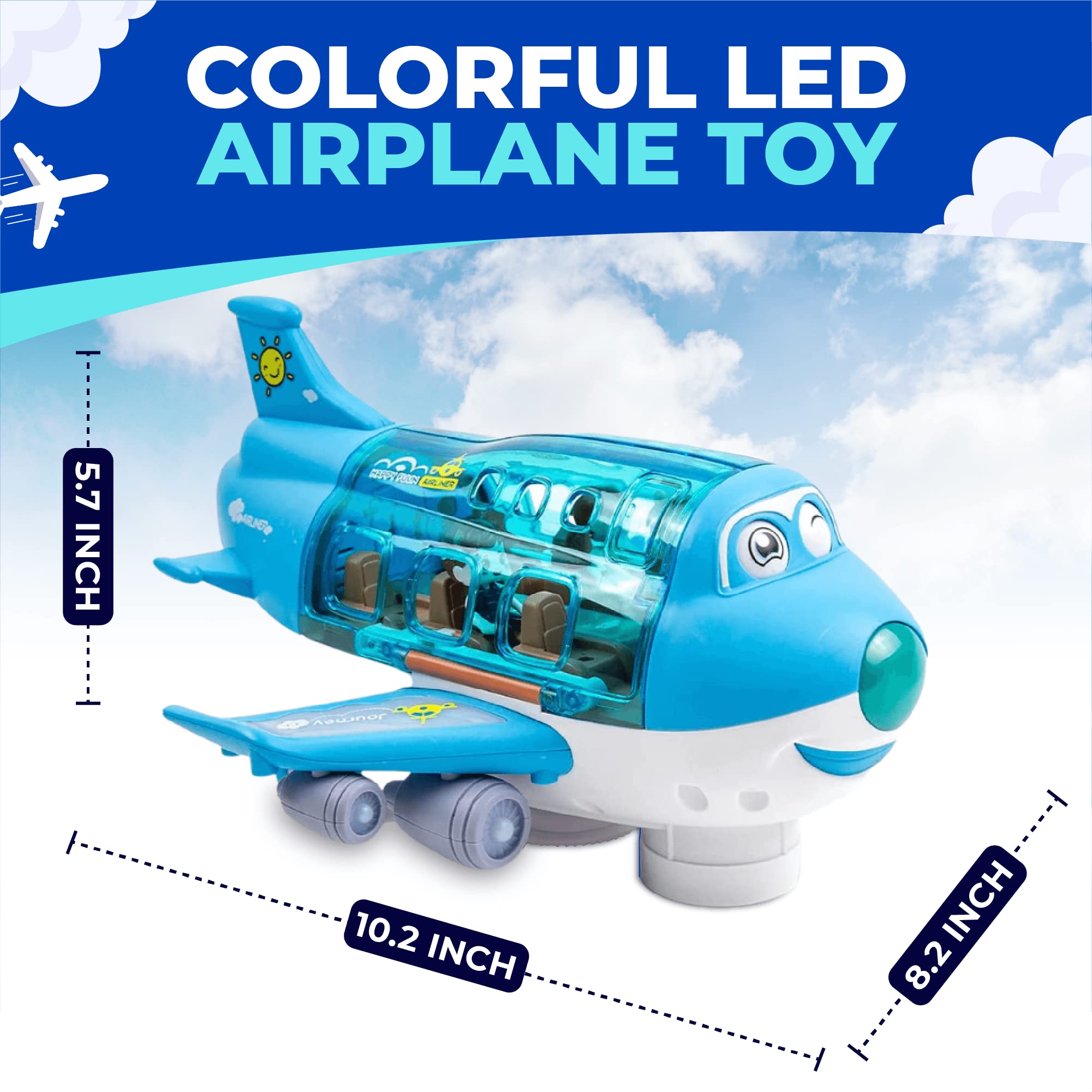 Toysery Airbus A380 Toy Airplane for Kids, Large Bump and Go Airplane Toy with LED Lights, Real Sounds & Propeller, Battery Powered Electric Plane Toy for Toddlers Boys & Girls Ages 3-12