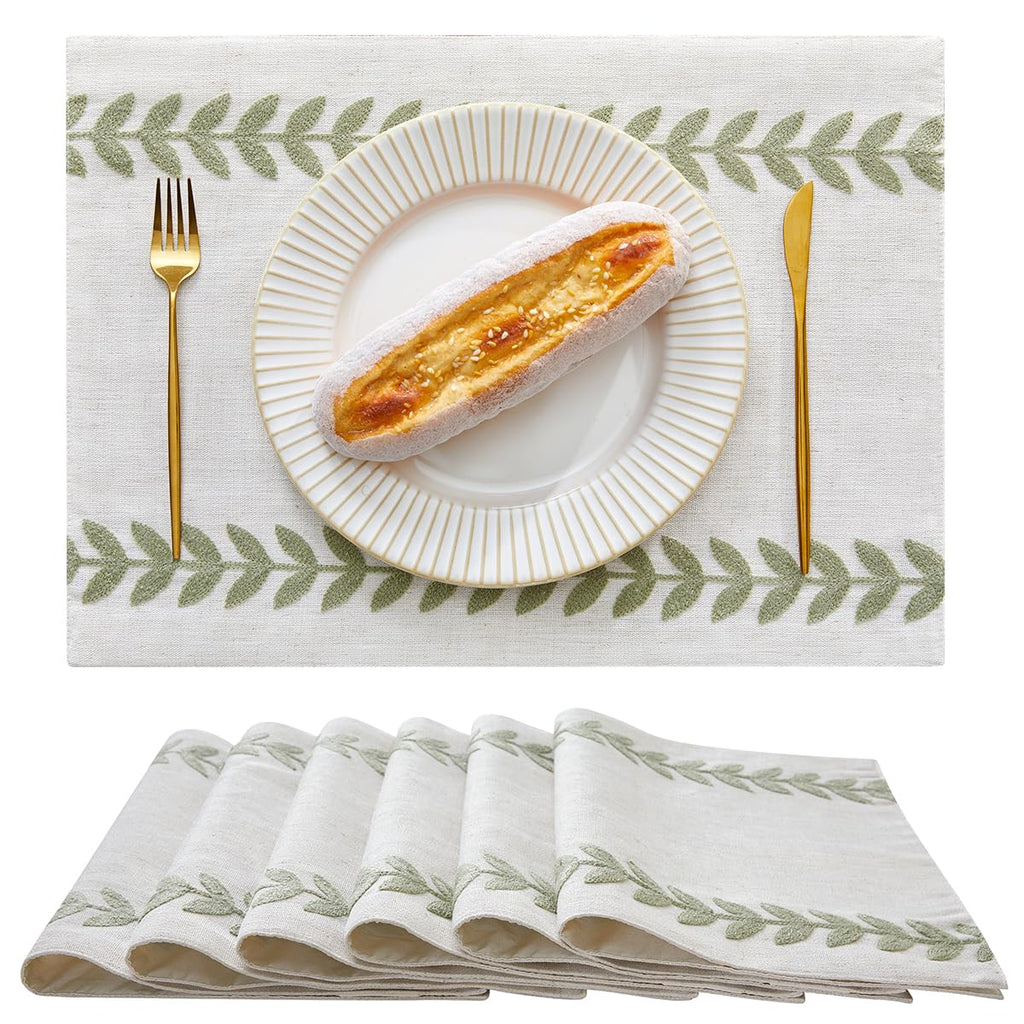 Wracra Embroidered Placemats, 13 x 18 Inch Set of 4 Placemats, Irregular Willow Rustic Place Mats for Kitchen Table and Heat Resistant, Blue 4PCS