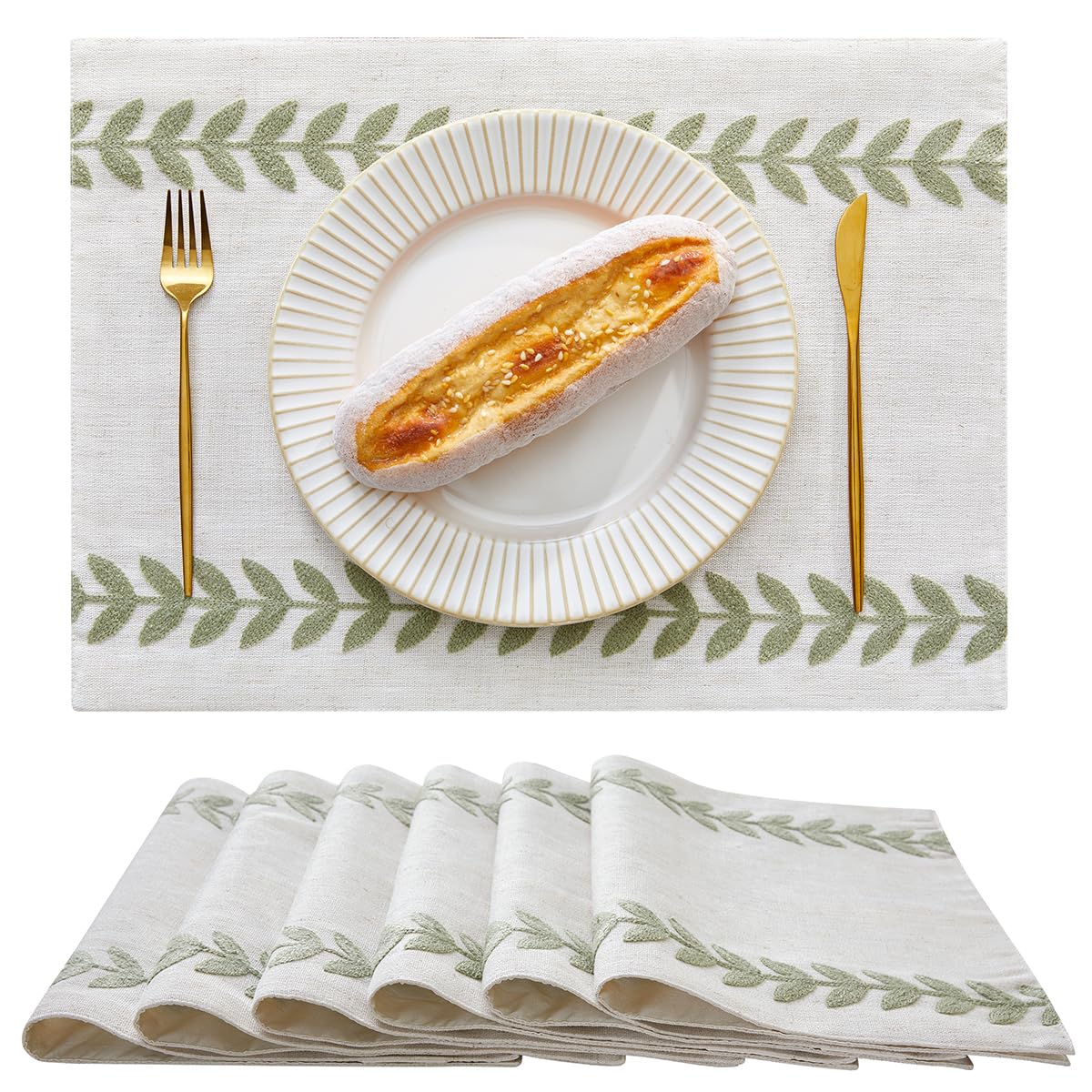 Wracra Embroidered Placemats, 13 x 18 Inch Set of 4 Placemats, Irregular Willow Rustic Place Mats for Kitchen Table and Heat Resistant, Blue 4PCS