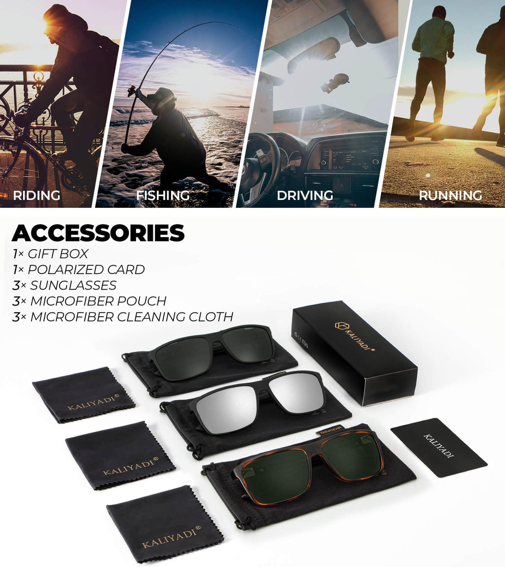KALIYADI Polarized Sunglasses for Men and Women, Mens Sun Glasses with UV Protection for Driving Fishing Golf (3 Packs)
