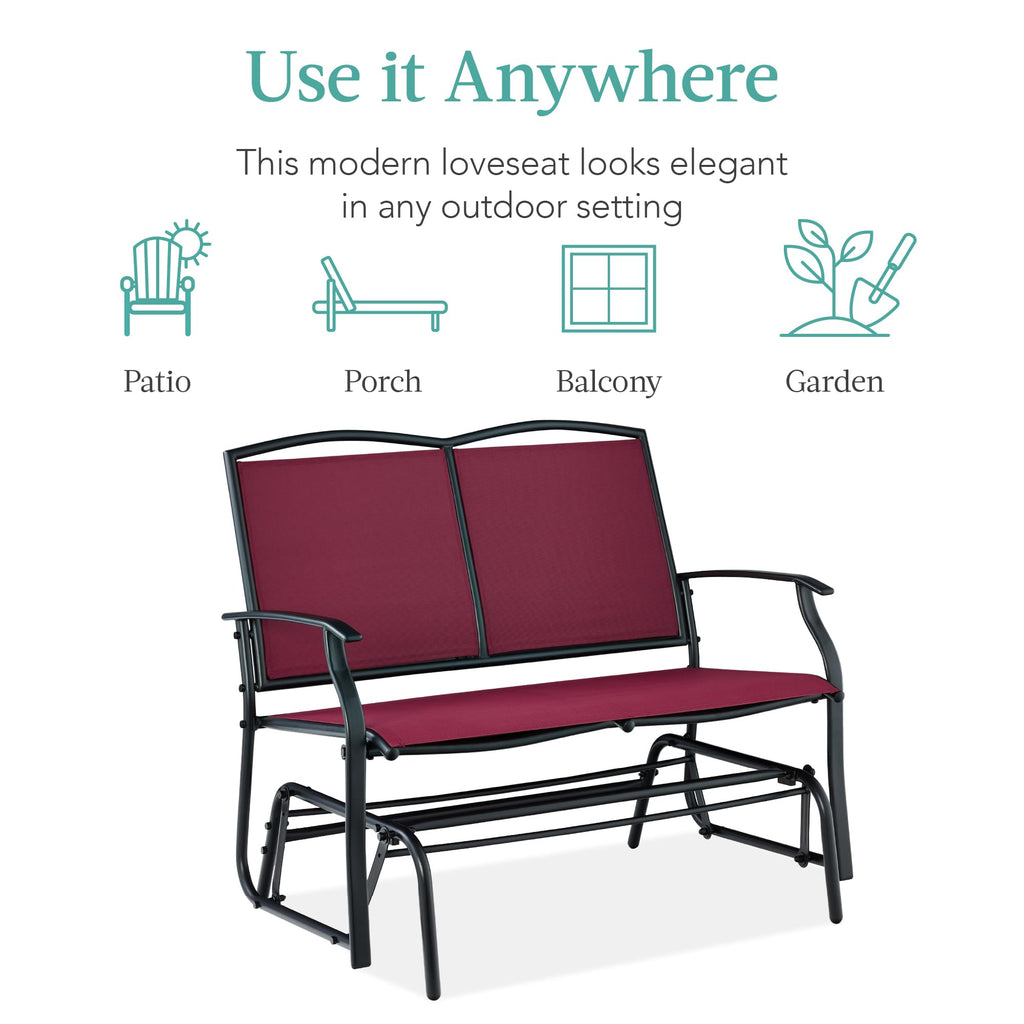 Best Choice Products 2-Person Outdoor Patio Swing Glider Steel Bench Loveseat Rocker for Deck, Porch w/Textilene Fabric, Steel Frame - Black