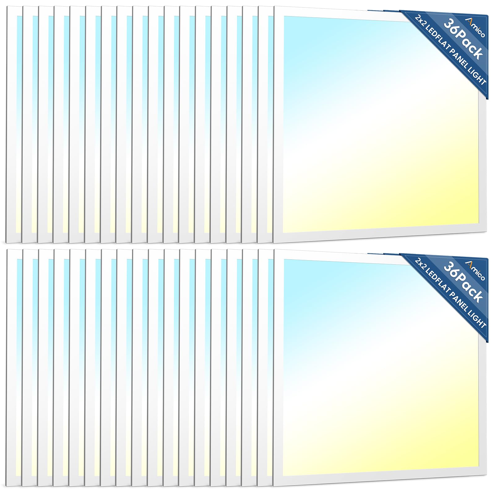 Amico 36 Pack 2x4 LED Flat Panel Light Fixture, 6250 LM, 4000K/5000K/6500K, 30W/40W/50W, Dimmable 0-10V, LED Drop Ceiling Lights for Office Commercial Use, Dustproof ETL Listed, FCC, DLC
