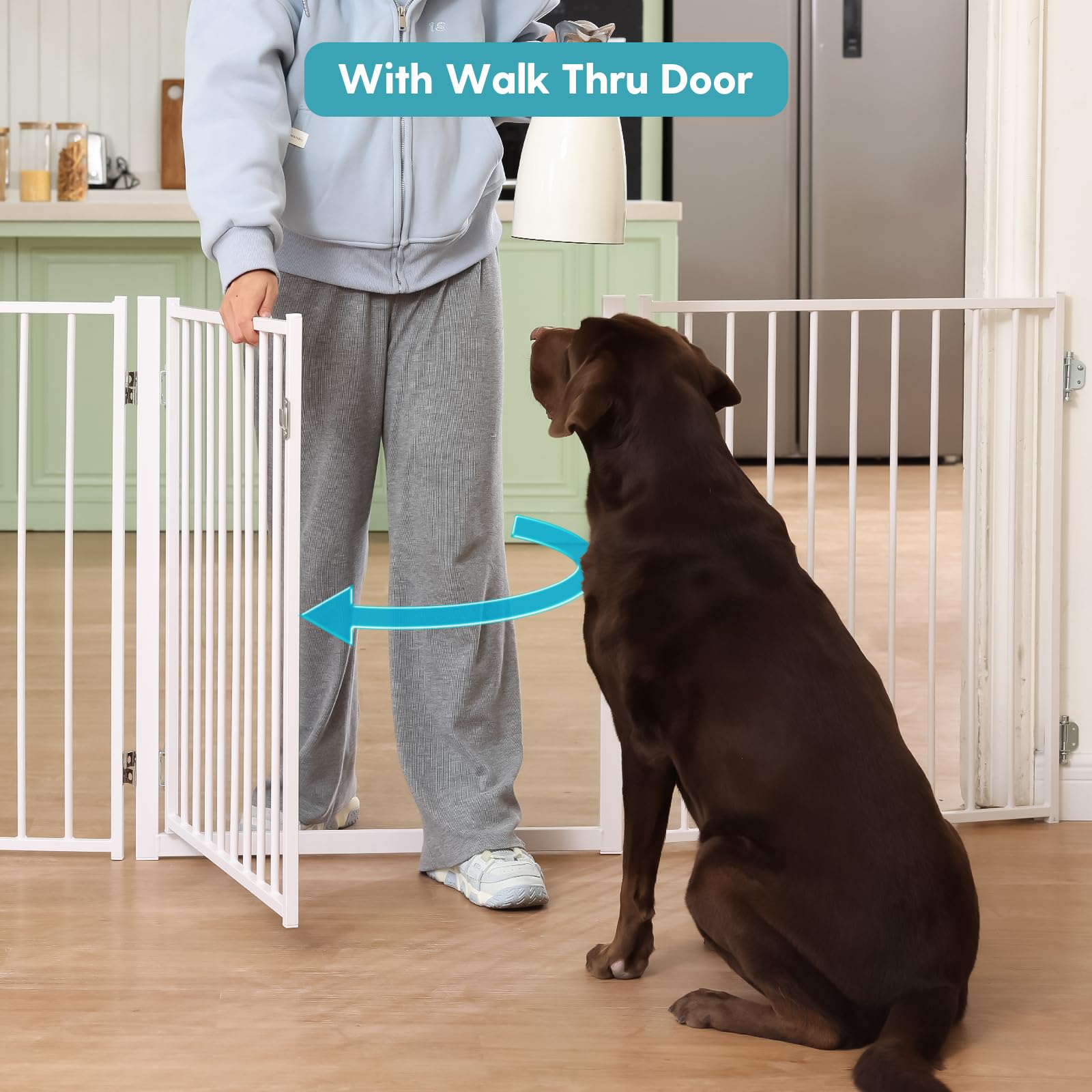 No Pawblems Free Standing Dog Gate, 30" Tall Foldable Dog Fence for Indoor, Up to 52 Inch Extra Wide Puppy Gate Extension for Stairs, Hallways, Doorways, Deck, Yard (White, 2 Panels)