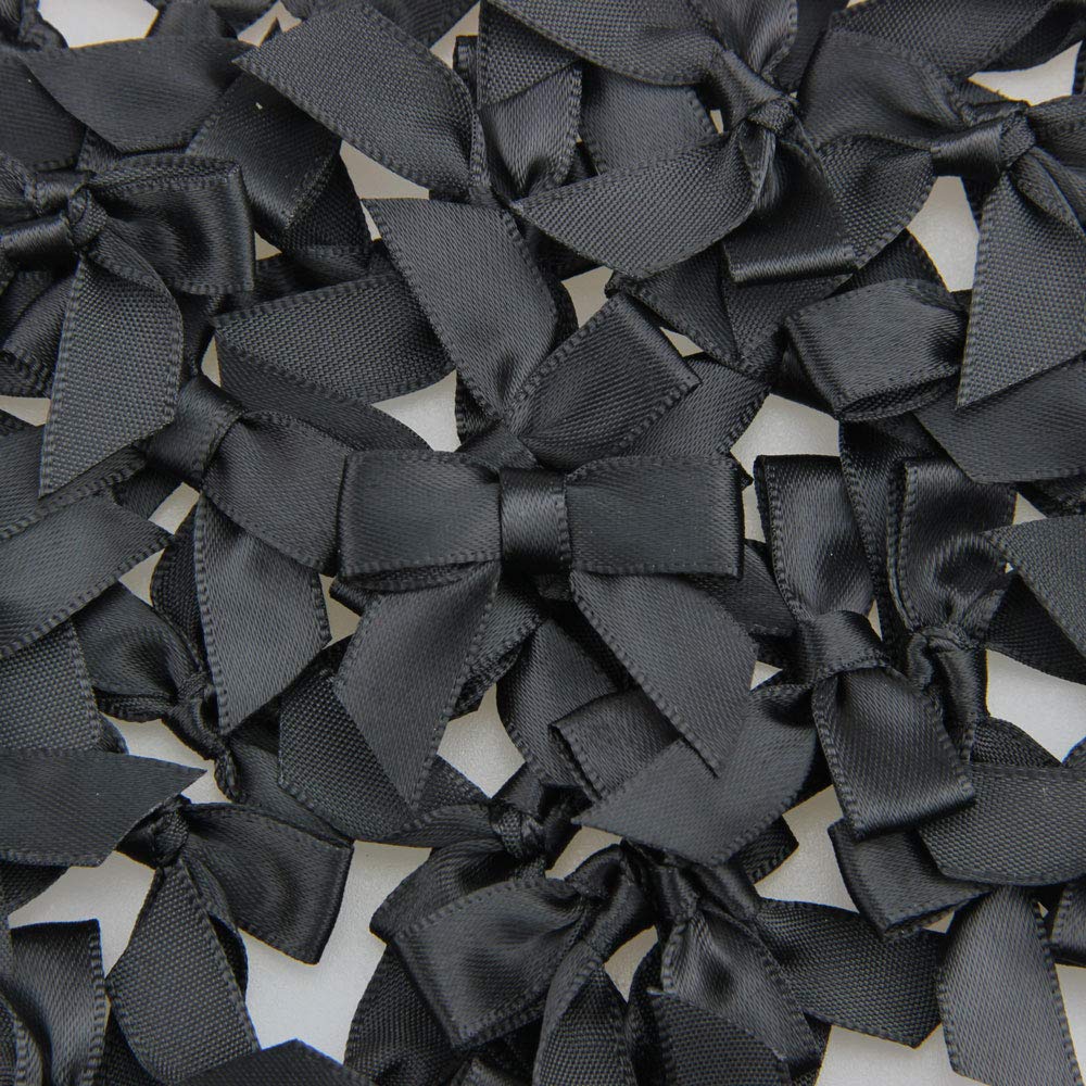 7Rainbows 50pcs Boutique 1.5" Black Satin Ribbon Mini Bows for Craft Sewing Scrapbooking Wedding and Gift Wrapping