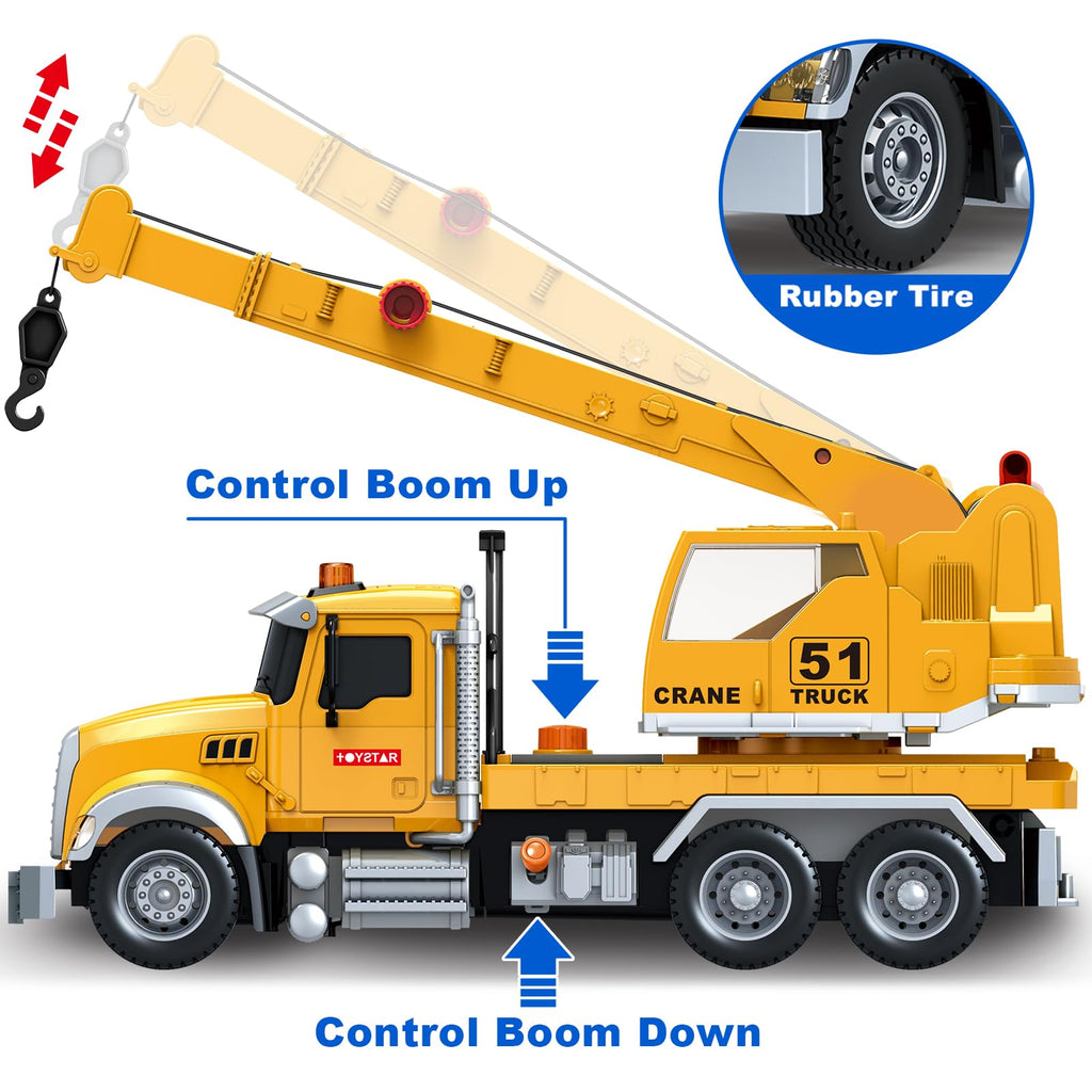 Bstoyder Kids Toys for 3 4 5 6 7 8 Years Old Boys, 15" Crane Truck Toy with Lights, Sounds, Toddler Friction Powered Truck Vehicle Toy for Boys Girls Birthday Gifts