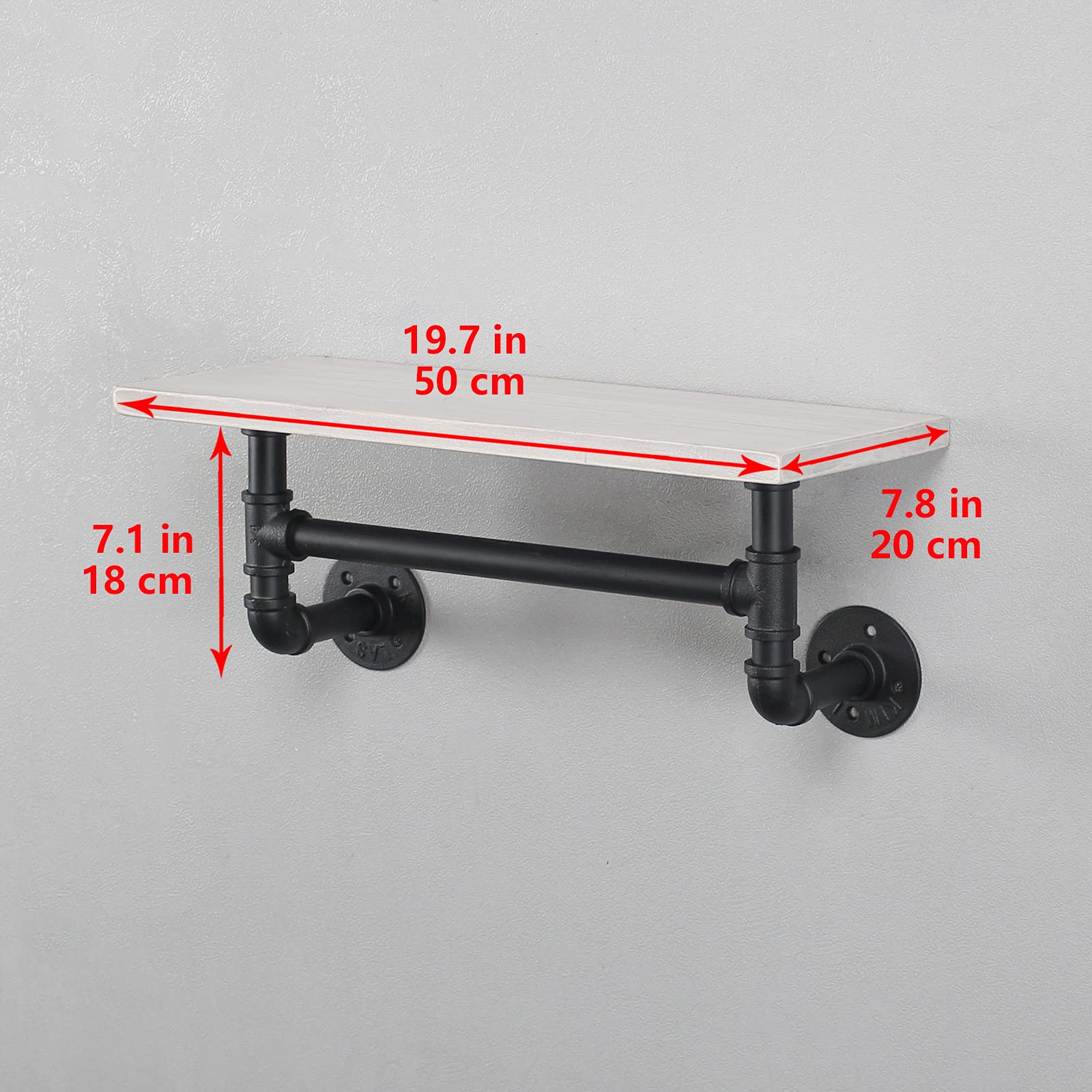 MBQQ Industrial Pipe Shelf Bathroom Shelves Wall Mounted,19.6in Rustic Wood Shelf with Towel Bar,1 Tier Farmhouse Towel Rack,Pipe Shelving Floating Shelves Towel Holder,Black & White