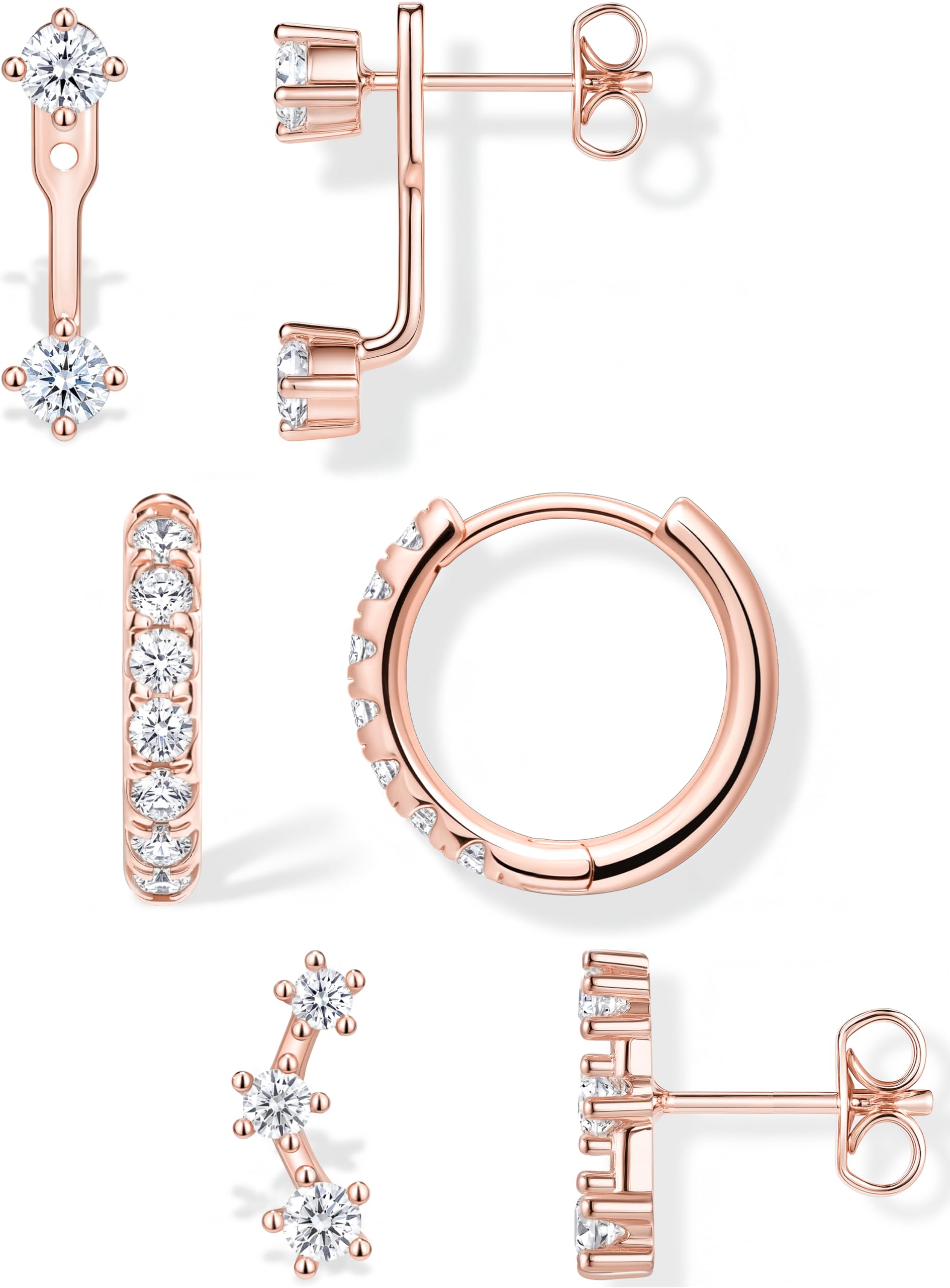 3 Pairs Dainty Small Earrings Set for Women Trendy, Birthstone Stud Huggie Hoop Jacket Stack for Cartilage Helix, Gold Plated Hypoallergenic Cute Women Fashion Accessories Western Jewelry Gifts