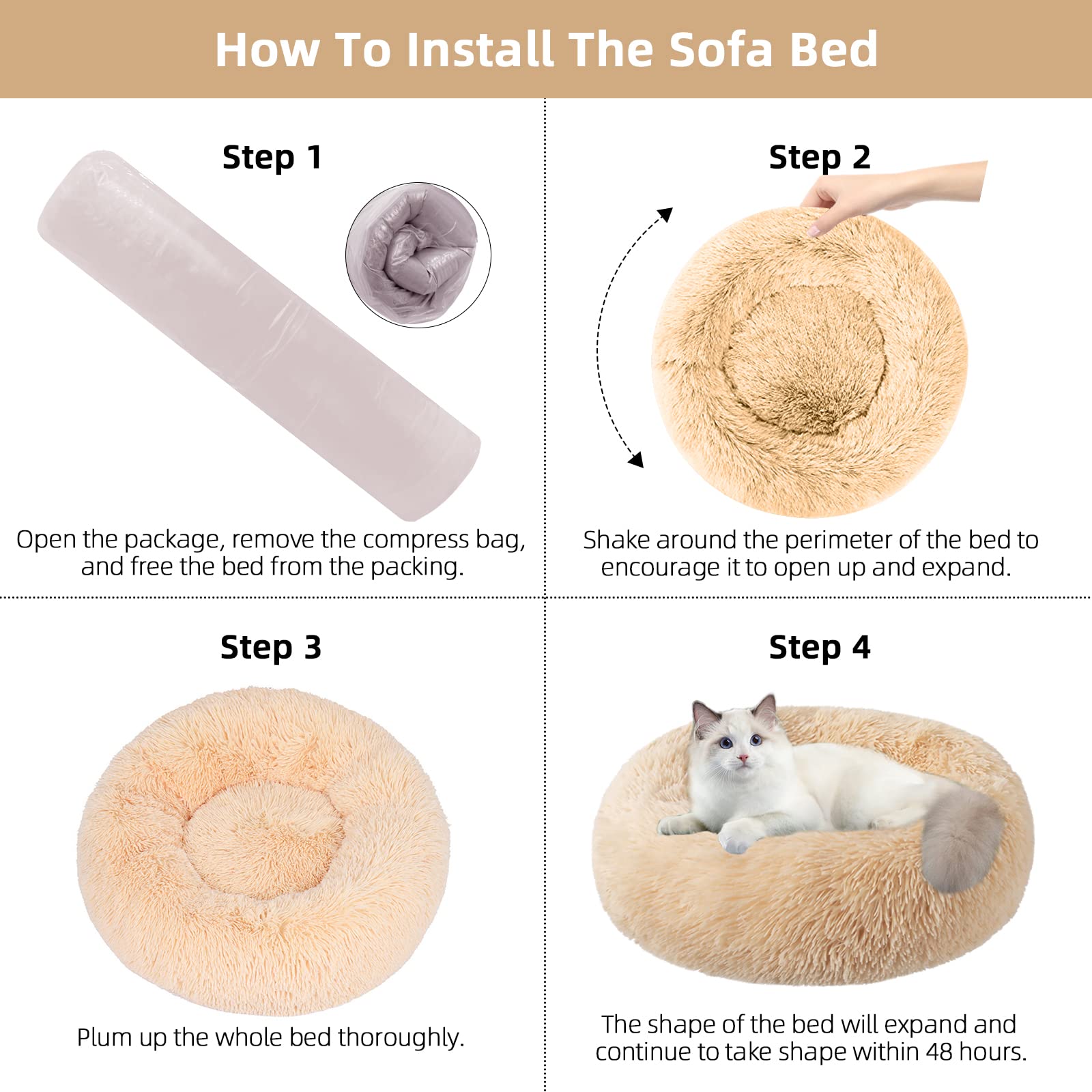 Nisrada Cat Beds for Indoor Cats,15.7 Inch Small Cats Beds, Washable-Round Pet Bed for Puppy and Kitten with Slip-Resistant Bottom