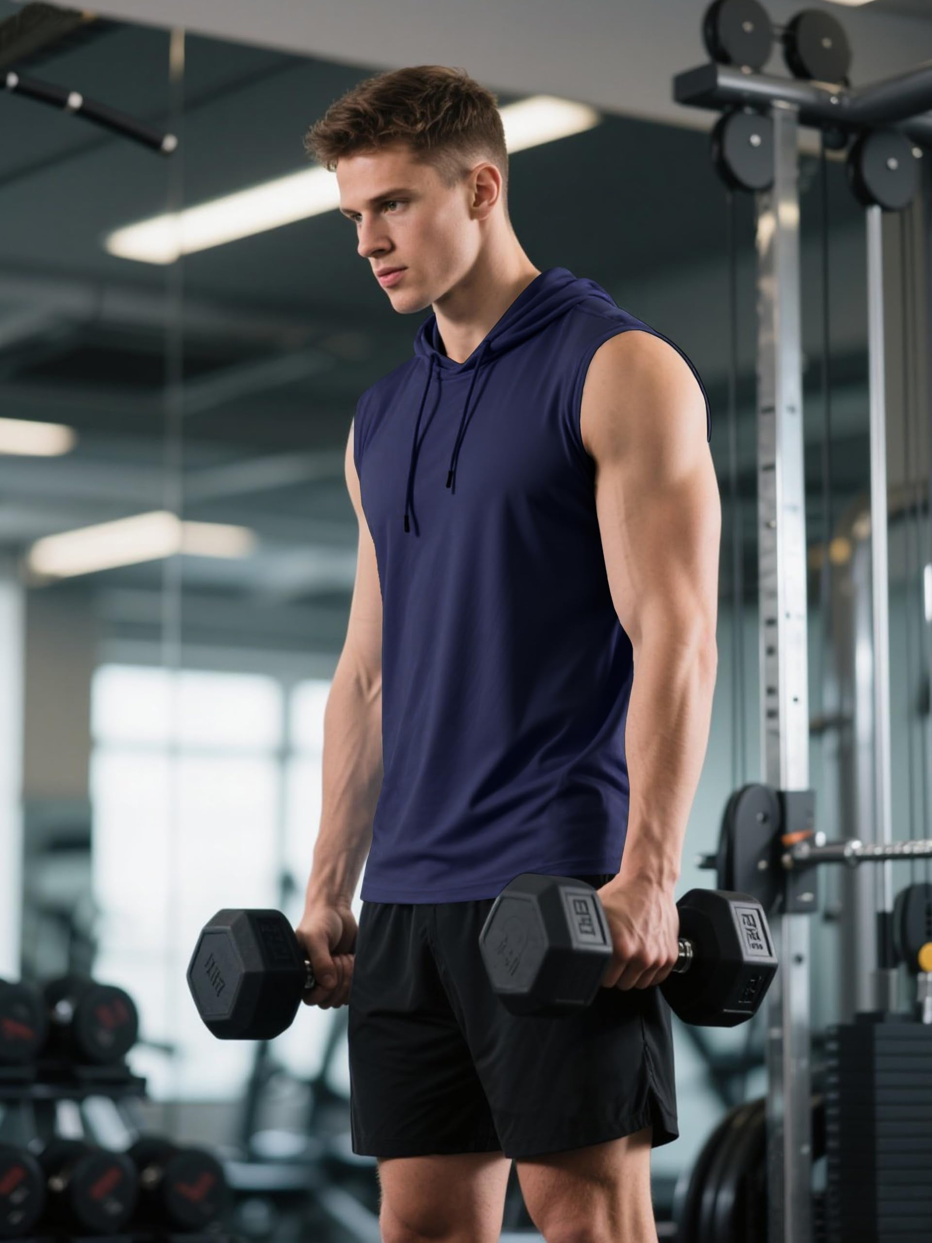 3 Pack Men's Dry Fit Moisture Wicking Tech Quick Dry Sleeveless Shirts Mesh Hoodie Active Athletic Tank Tops