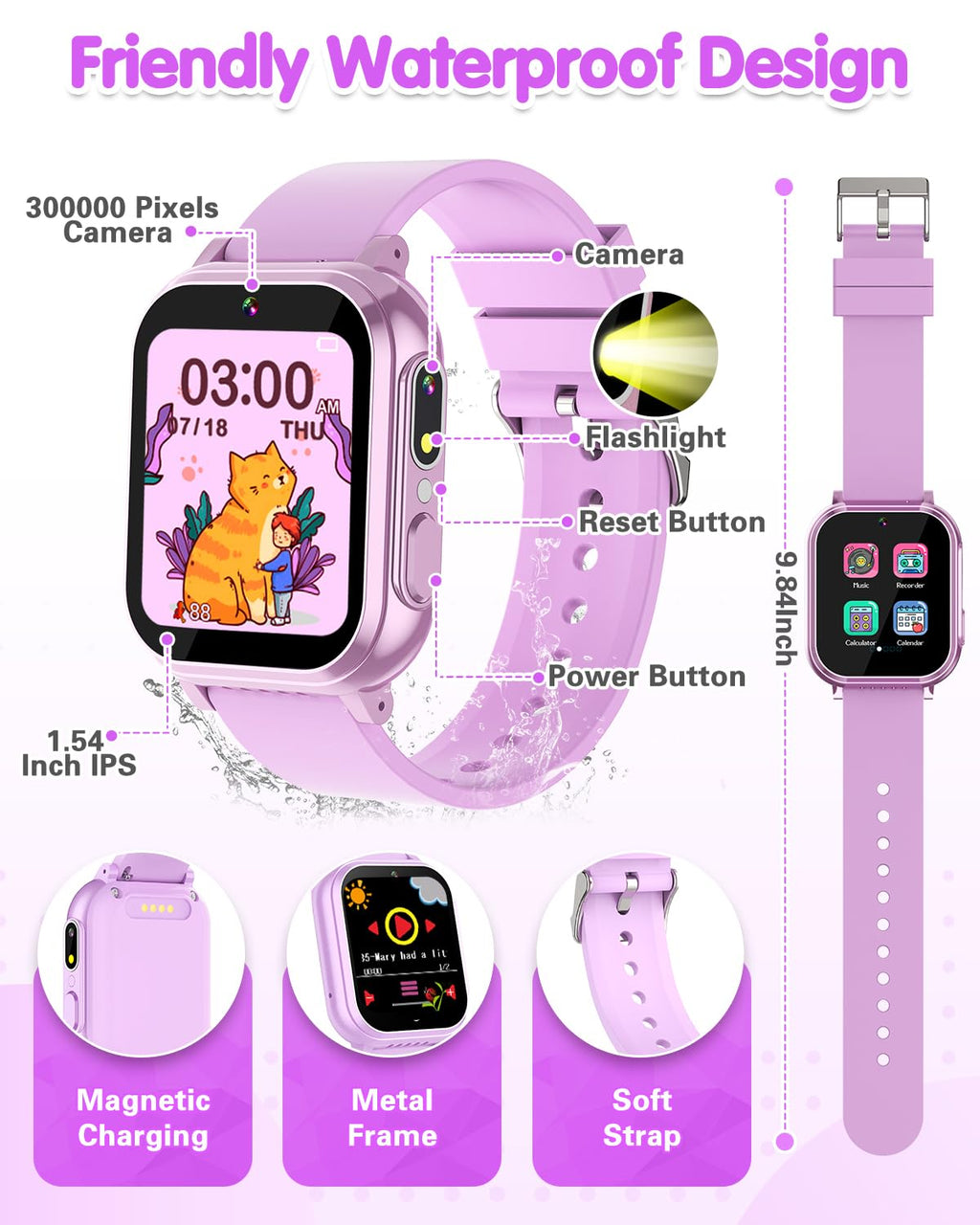 Kids Waterproof Smart Watch Boys Toys Age 5-12 with 32 Games, Dual Camera, Habit Tracking, Music Player, Video, Alarm Clock, HD Touchscreen Watch for Kids Birthday Gift for 3-12 Years Old Boys(Black)