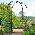 LDAILY Moccha Garden Arch Arbor Trellis, 7.2Ft Outdoor Steel Arbor with Stakes, Metal Archway for Climbing Plants, Wide Sturdy Garden Arch for Lawn, Party, Ceremony Wedding Decoration, Black (1 Piece)