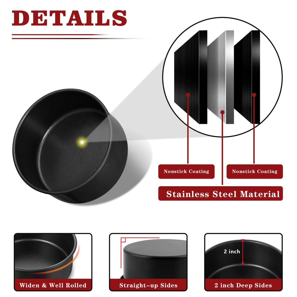 E-far 4 Inch Cake Pan Set of 3, Nonstick Stainless Steel Mini Round Cake Pans Tin, Small Size for Baking Smash Cakes/Cheesecake, Stainless Steel Core & Non-toxic Coating, Straight Side & 2 Inch Deep