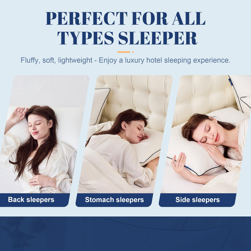 Feather Down Pillows Standard Size Set of 2, Luxury Hotel Collection Bed Pillow 2 Pack, Airyfil™ Powered Fillings & Feathers Pillow，Fluffy Plush for Side Sleepers,Firm, 20x26 in.