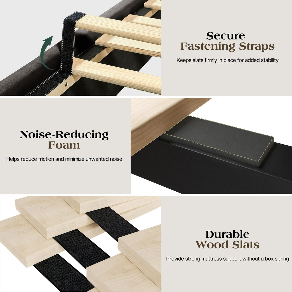 LUXOAK Queen Size Platform Bed Frame, Velvet Upholstered Sleigh Bed with Curved Headboard & Footboard, Deep Button Tufted, Wood Slats Support, No Box Spring Needed, Black