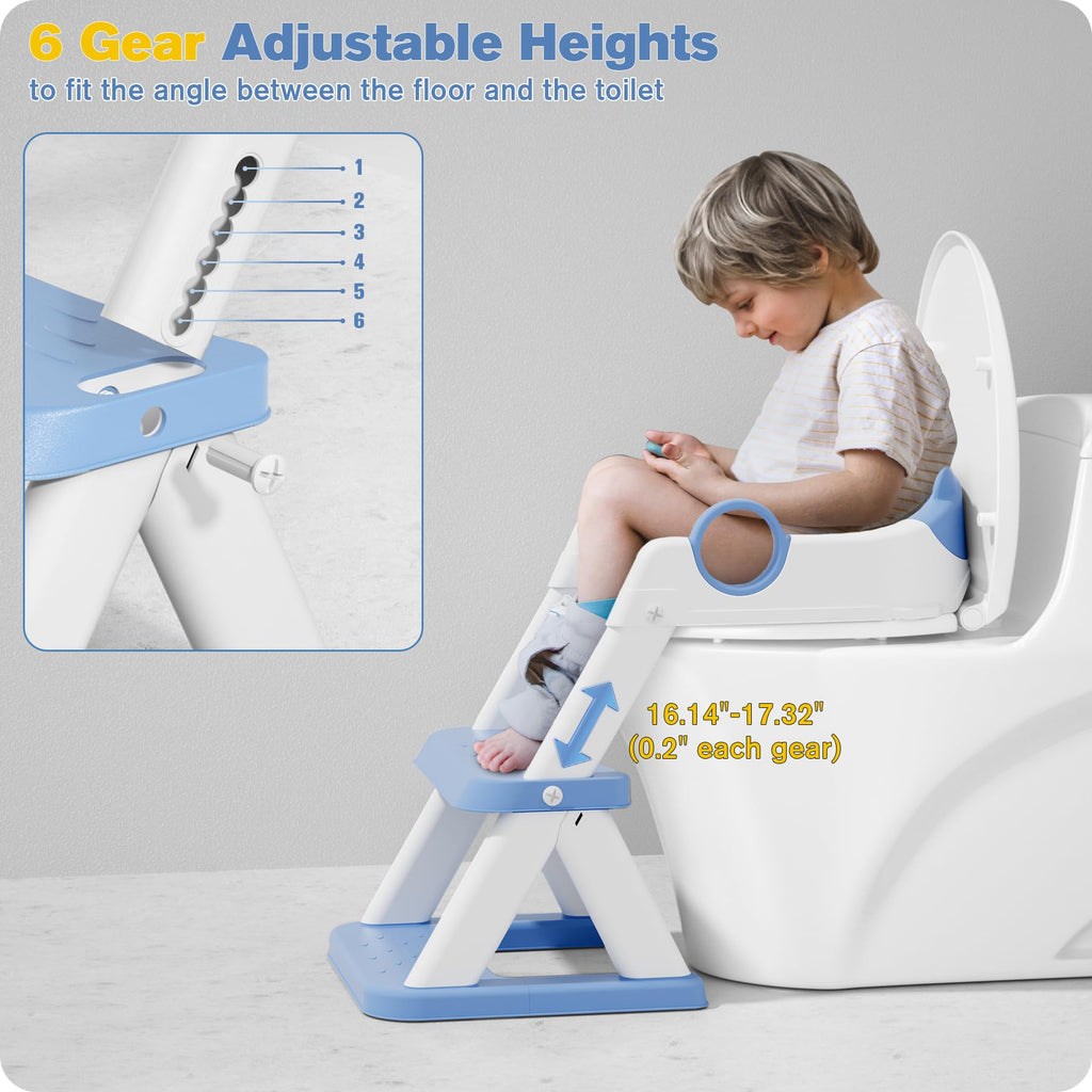 Potty Training Seat, Upgrade Toddler Toilet Seat for Kids Boys Girls, 2 in 1 Potty Training Toilet, Splash Guard Anti-Slip Pad Step Stool(Blue)