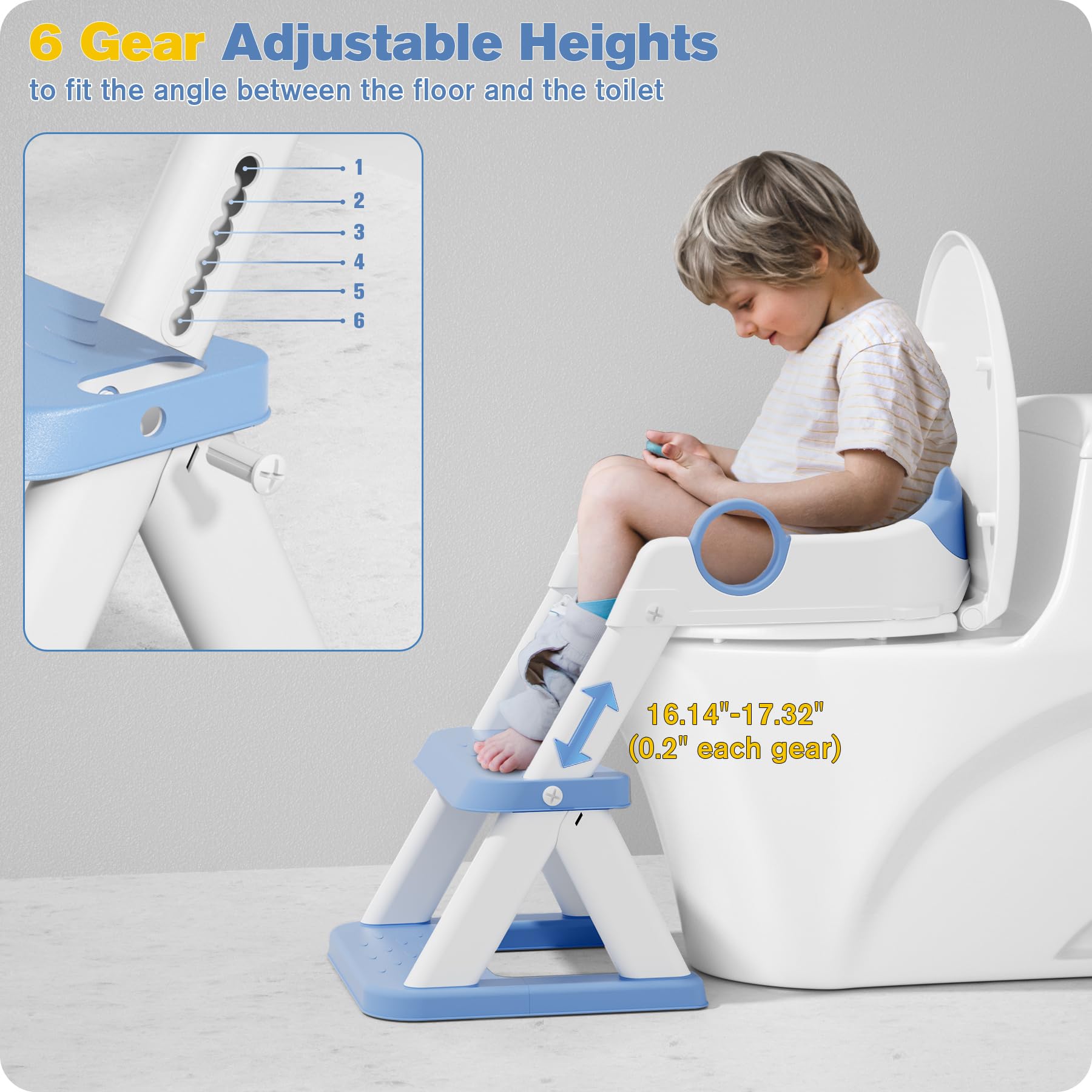 Potty Training Seat, Upgrade Toddler Toilet Seat for Kids Boys Girls, 2 in 1 Potty Training Toilet, Splash Guard Anti-Slip Pad Step Stool(Blue)