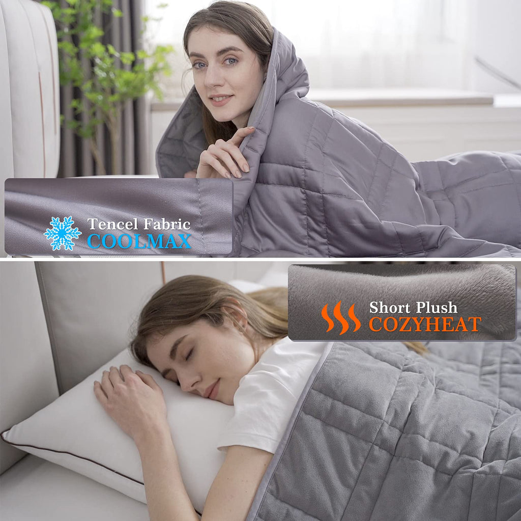 OMYSTYLE Reversible Weighted Blanket 48''x72'' 15lbs for Adults, Warm Short Plush and Cool Tencel Fabric Double-Sided Weighted Blanket for All Season Use - Carry Bag Included
