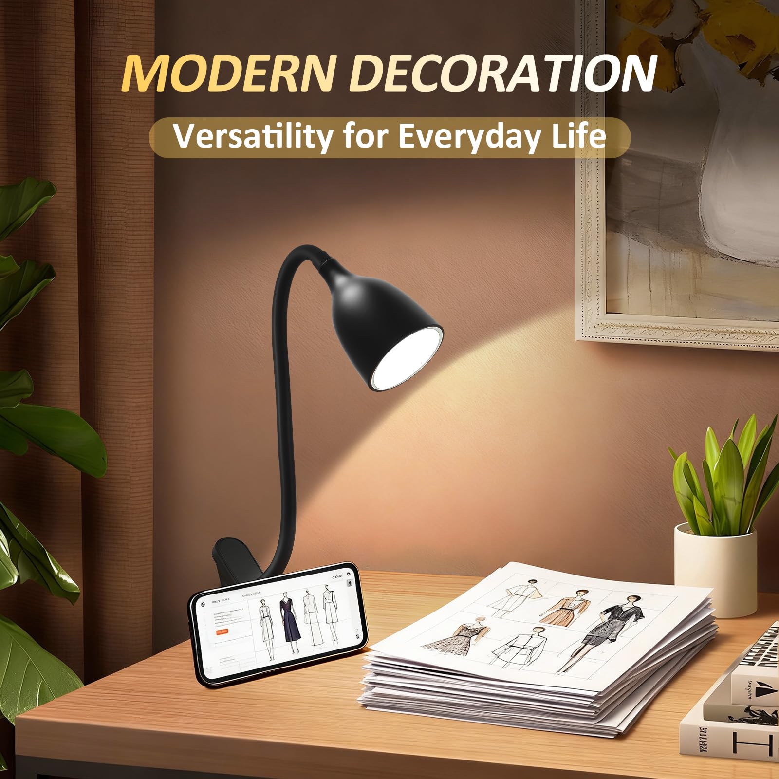 EJIAXIN Gooseneck Desk Lamp 360° LED Flexible Reading Light Small Desk Lamps for Small Spaces Home Office Bedroom College Dorm Desk Bookshelf Nightstand Table Lamp (Purple)