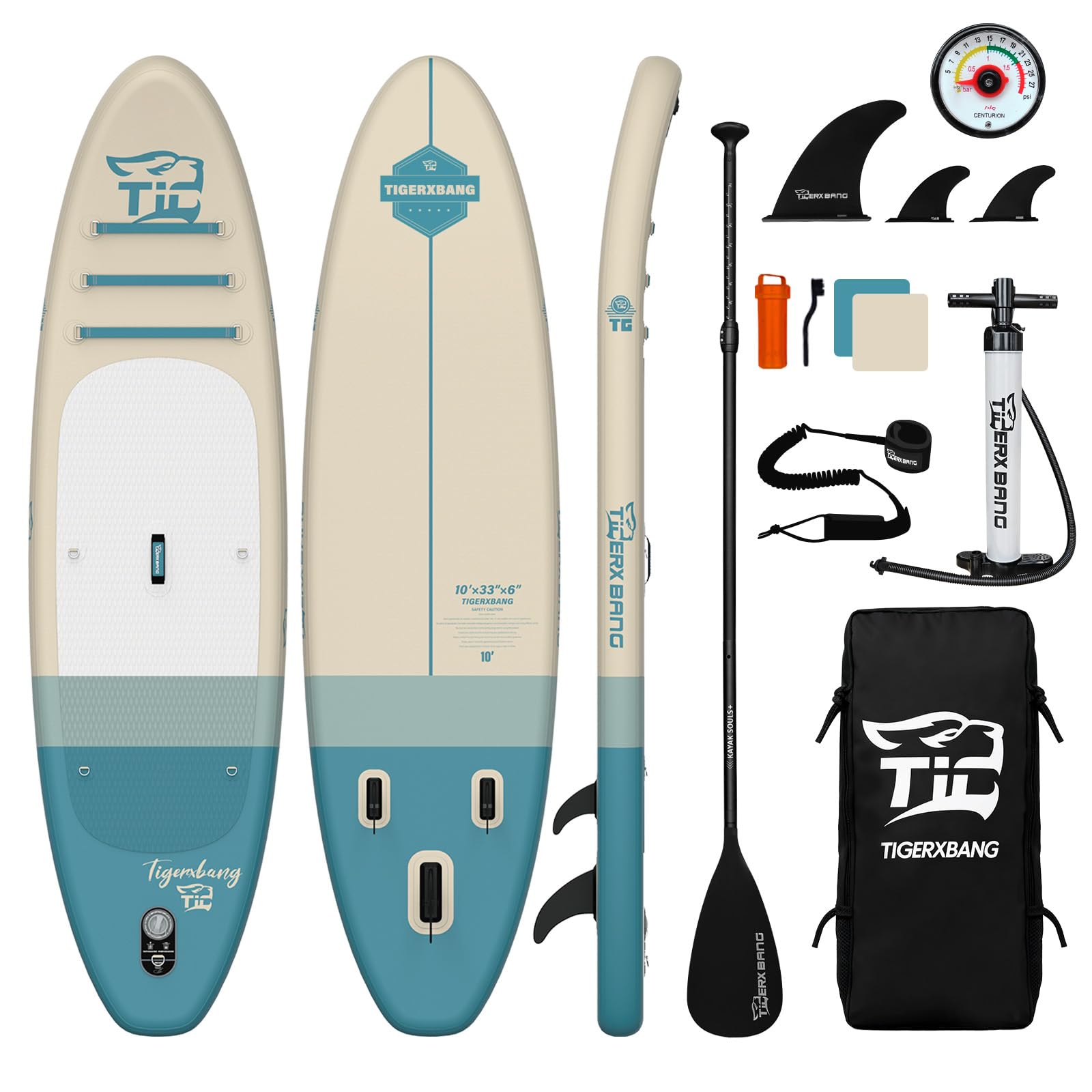 TIGERXBANG 11'6"/11'/10' Inflatable Paddle Board with Complete Accessories, Versatile Premium Paddle Boards for Adults/Youth, Stand Up Paddle Board Polar/Wave/Sunny Wave Collection