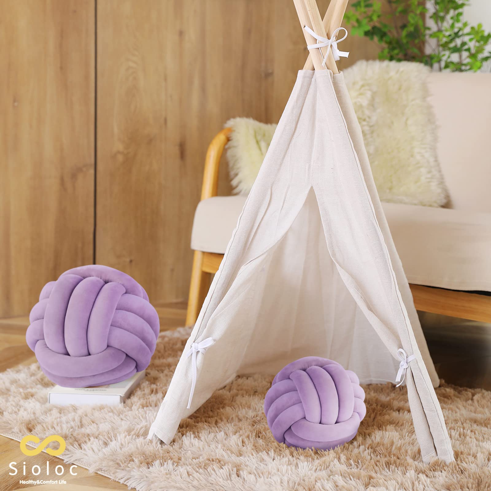 Sioloc Soft Knot Ball Pillows,Round Throw Pillow Cushion Home Decoration Plush Pillow,Throw Knotted Pillow Handmade Round Pillow（7.8inches,Beige）