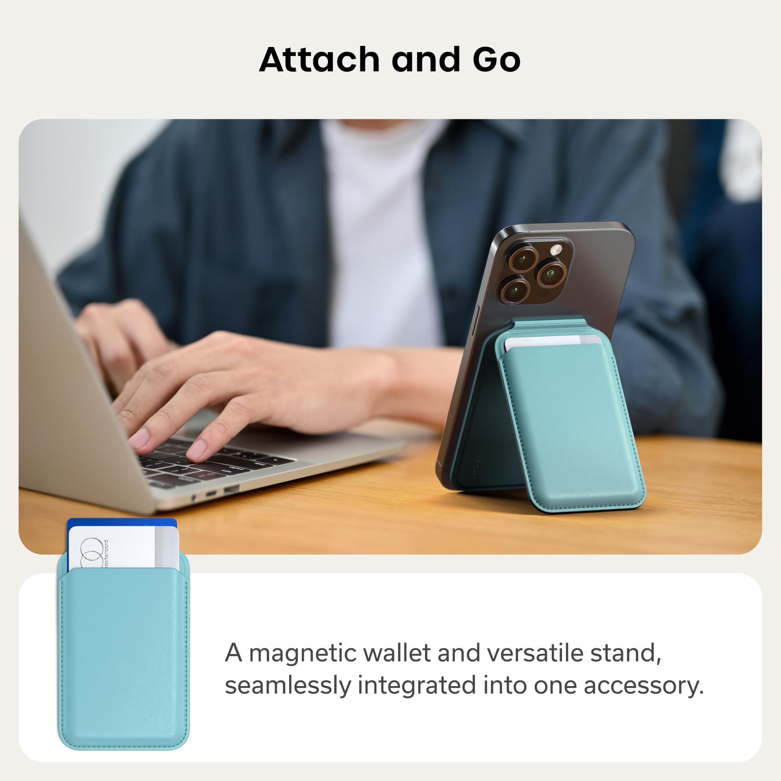 Satechi Magnetic Magsafe Wallet, Double Flap Stand Card Holder, 4 Slots with Front NFC Pass-Through, Adjustable Phone Attachment for iPhone 17/16/15/14/13/12, Travel Accessory