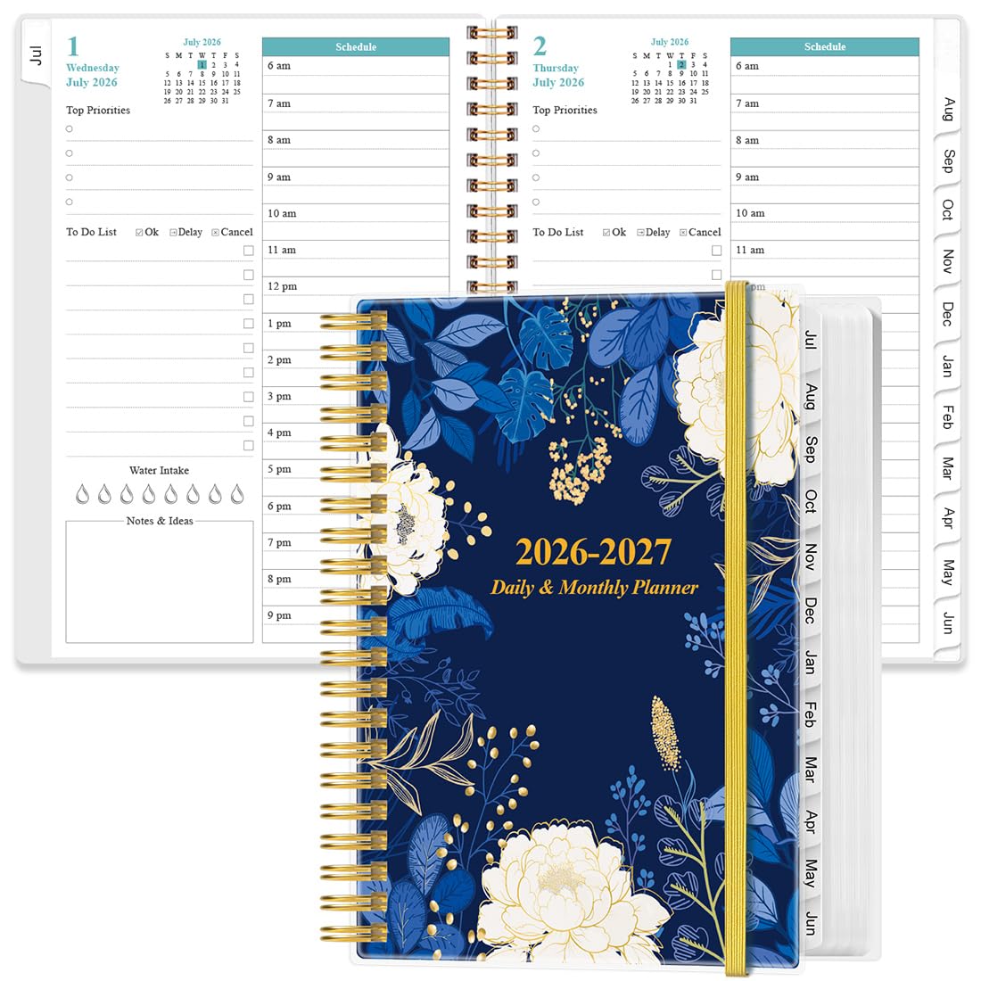 2026-2027 Daily & Monthly Planner - One Page Per Day, Daily Planner from July 2026 to June 2027, Planner 2026-2027 with 12 Monthly Tabs, 6.4" x 8.5", Black
