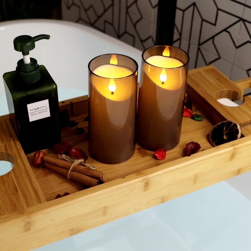 NURADA Flameless Candles with Remote Timer: 3D Wick Battery Operated Led Pillar Acrylic Fake Candle Set for Home Decoration Romantic Ambiance - Gold 2 Pack
