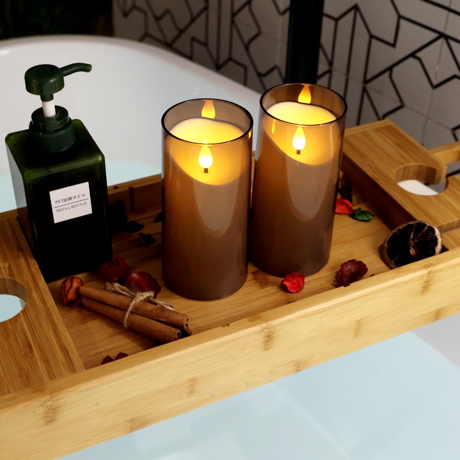 NURADA Flameless Candles with Remote Timer: 3D Wick Battery Operated Led Pillar Acrylic Fake Candle Set for Home Decoration Romantic Ambiance - Gold 2 Pack