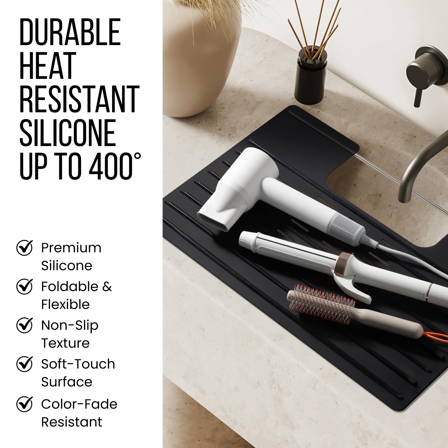 Maplefield Bathroom Sink Cover for Counter Space, Heat Resistant Silicone Sink Mat for Your Beauty Routine, Small Bathroom Space Saver Sink Cover for Makeup (Beige Large, 22" x 15" x 2" Inches)