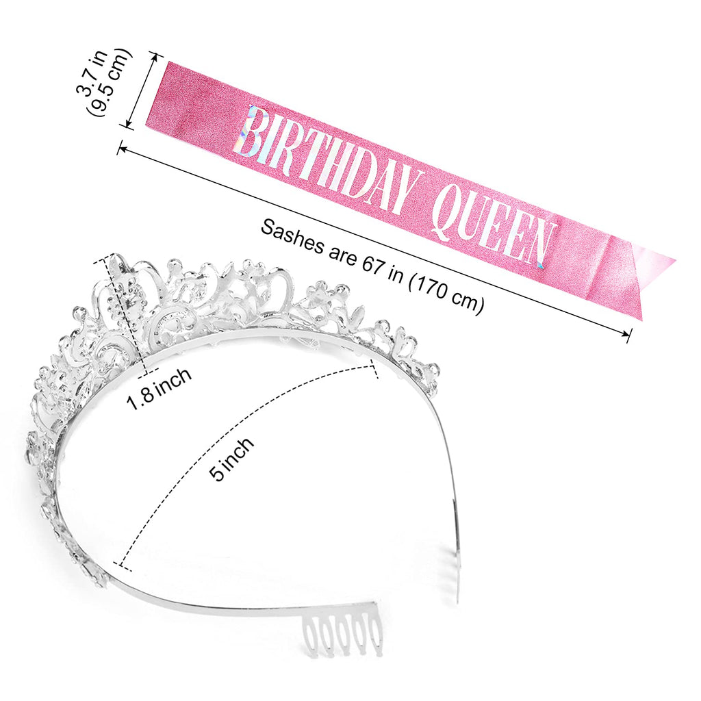 COCIDE Birthday Silver Tiara and Crowns Kit - Silver Tiara, Crown, Sash, Rhinestone Headband, Glitter Sash for Women & Girls Birthday Party Decorations