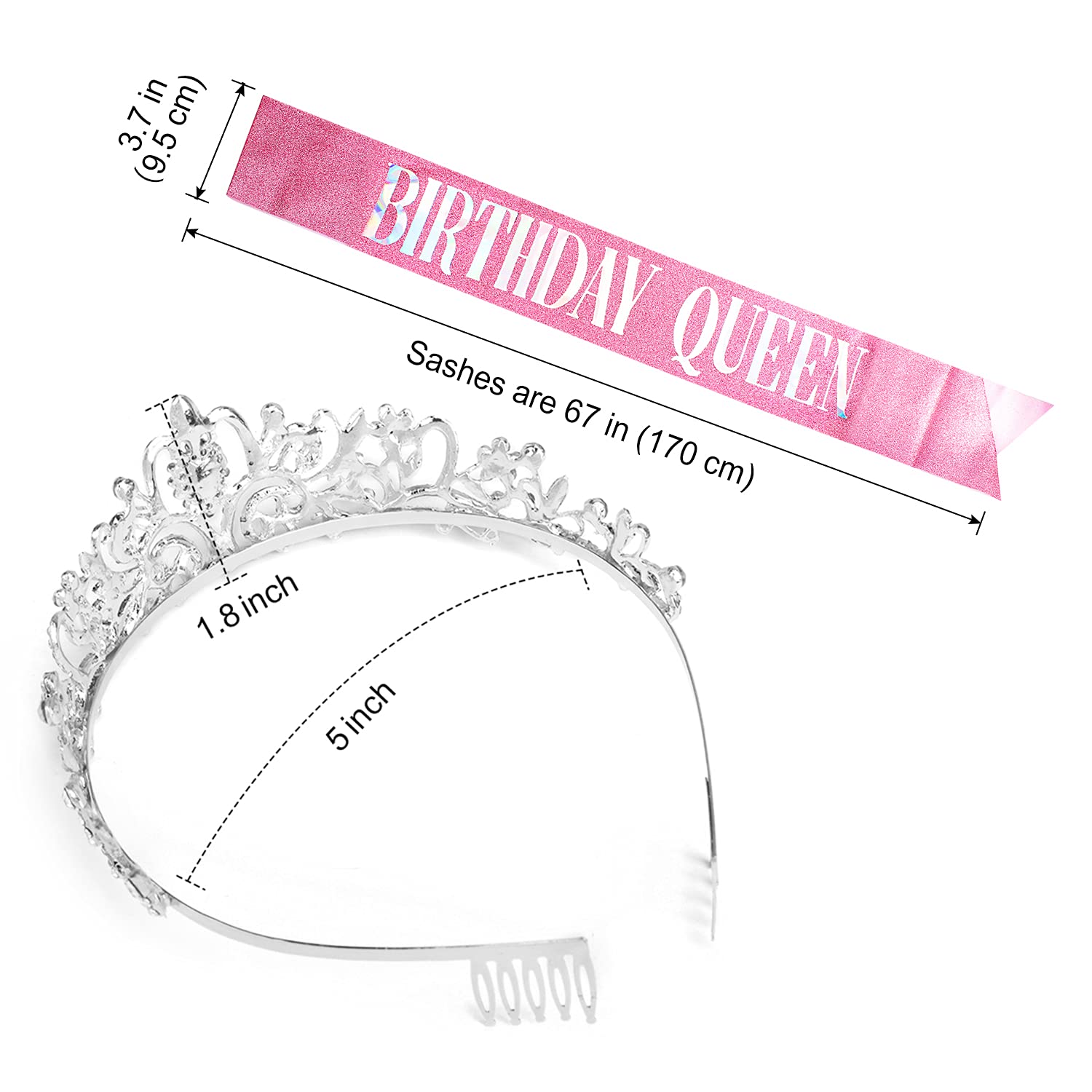 COCIDE Birthday Silver Tiara and Crowns Kit - Silver Tiara, Crown, Sash, Rhinestone Headband, Glitter Sash for Women & Girls Birthday Party Decorations