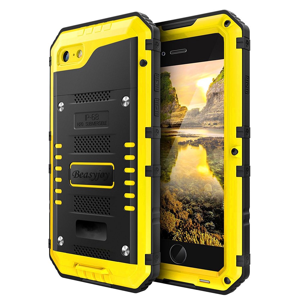 Beasyjoy for iPhone SE 2022/2020/ 8/7 Metal Case, Waterproof Heavy Duty Case with Screen Protector, Full Body Protection Military Grade Shockproof Defender Durable Sturdy Rugged Aluminum Cover, Black