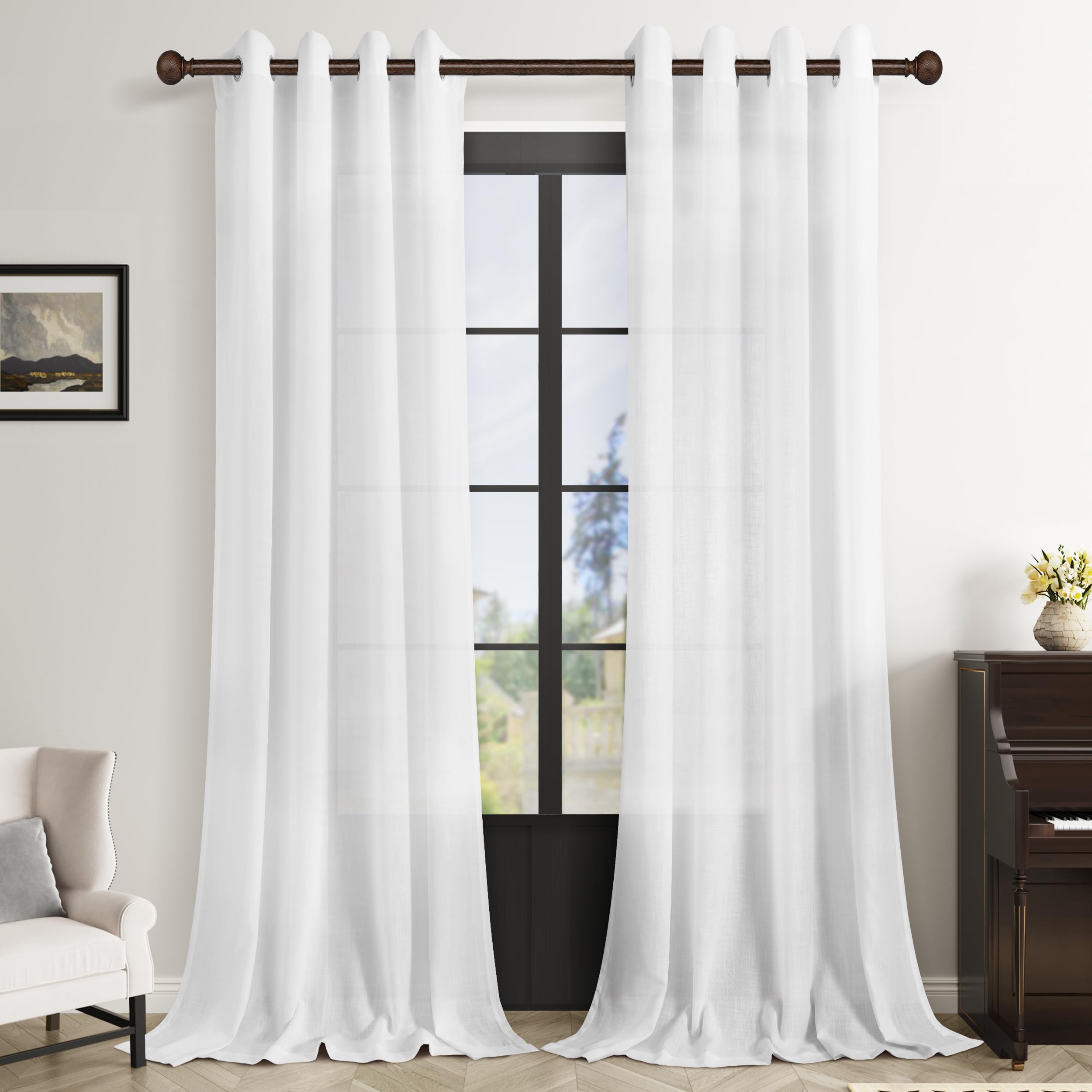 Aersas Black Bedroom Linen Curtains 63 Inch Length 2 Panel Privacy Energy Efficient Semi Sheer Black Linen Drapes for Living Room Modern Farmhouse Grommet Window Curtain for Nursery Office 52x63
