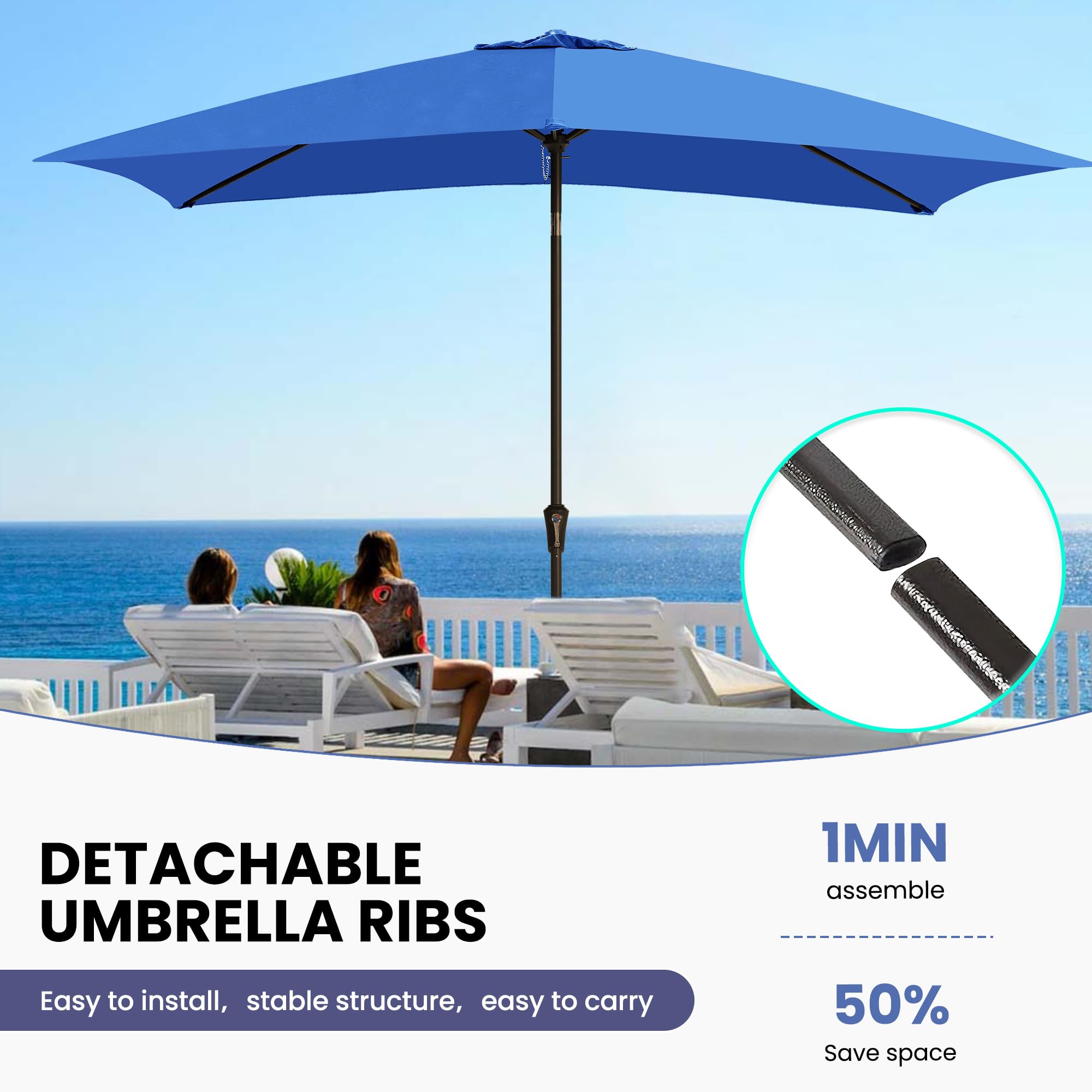 Ayge 6.5x10FT Rectangular Patio Umbrella Outdoor Table Umbrella w/Push Button Tilt & Crank Rectangle Market Umbrella UV Protection for Garden,Deck,Lawn,Yard & Pool,Beige