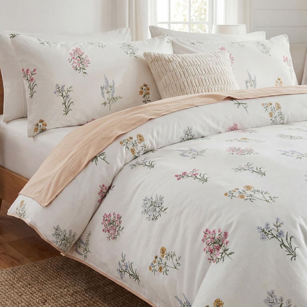 100% Natural Cotton Comforter Set Queen 3 Pcs Grayish Blue Bedding Sets with Luxurious Damask Pattern, Reversible Breathable Soft Comforter Sets for All Season